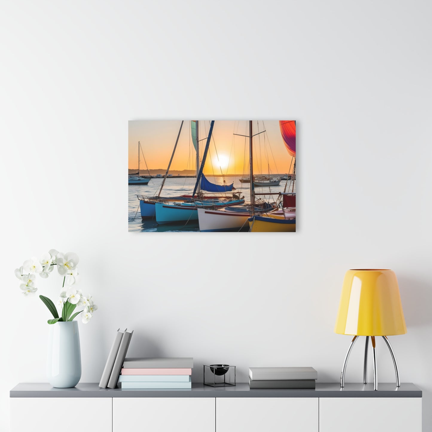 Large Sailboats in the Harbor Acrylic Print with French Cleat Mountain Life Wall Art Outdoors Gift Beachy Nature Artwork Modern Home Decor