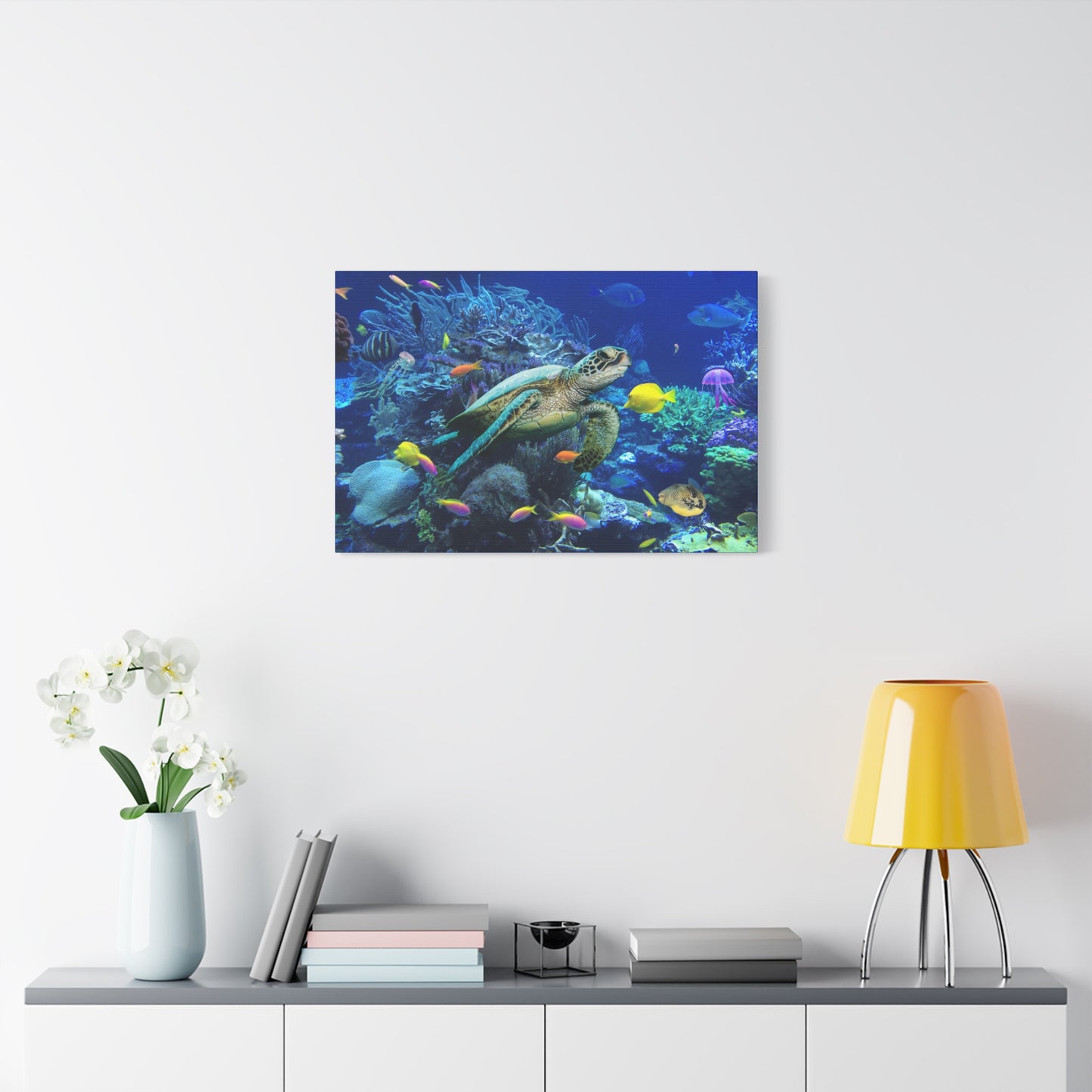 Sea Turtle Underwater Print Wall Art | Matte Canvas, Stretched, 1.25" | Ocean | Nature | Fish | Coral |