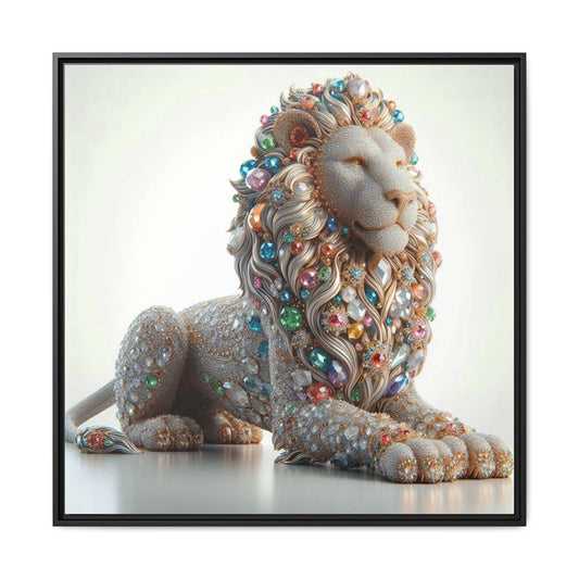Bejeweled Lion Framed Canvas Print Wall Art Unique Fashion Designer Haute Couture Fashionista Animal Lover Gift Decor 3 Frame Colors