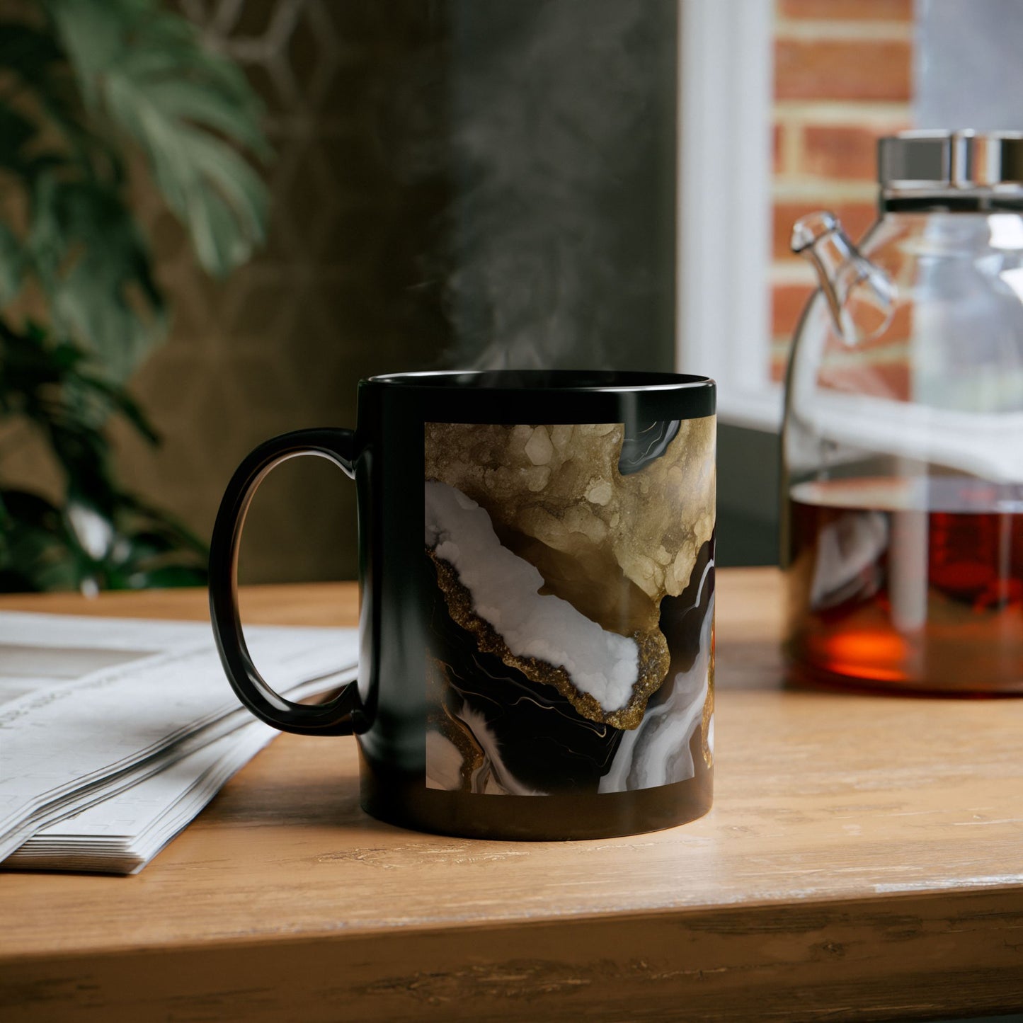 Black, White and Gold Crystal Geode Design Coffee Tea Hot Chocolate Mug Boho Gift for Her Nature Lover Gift Geology Rock Lover Gift