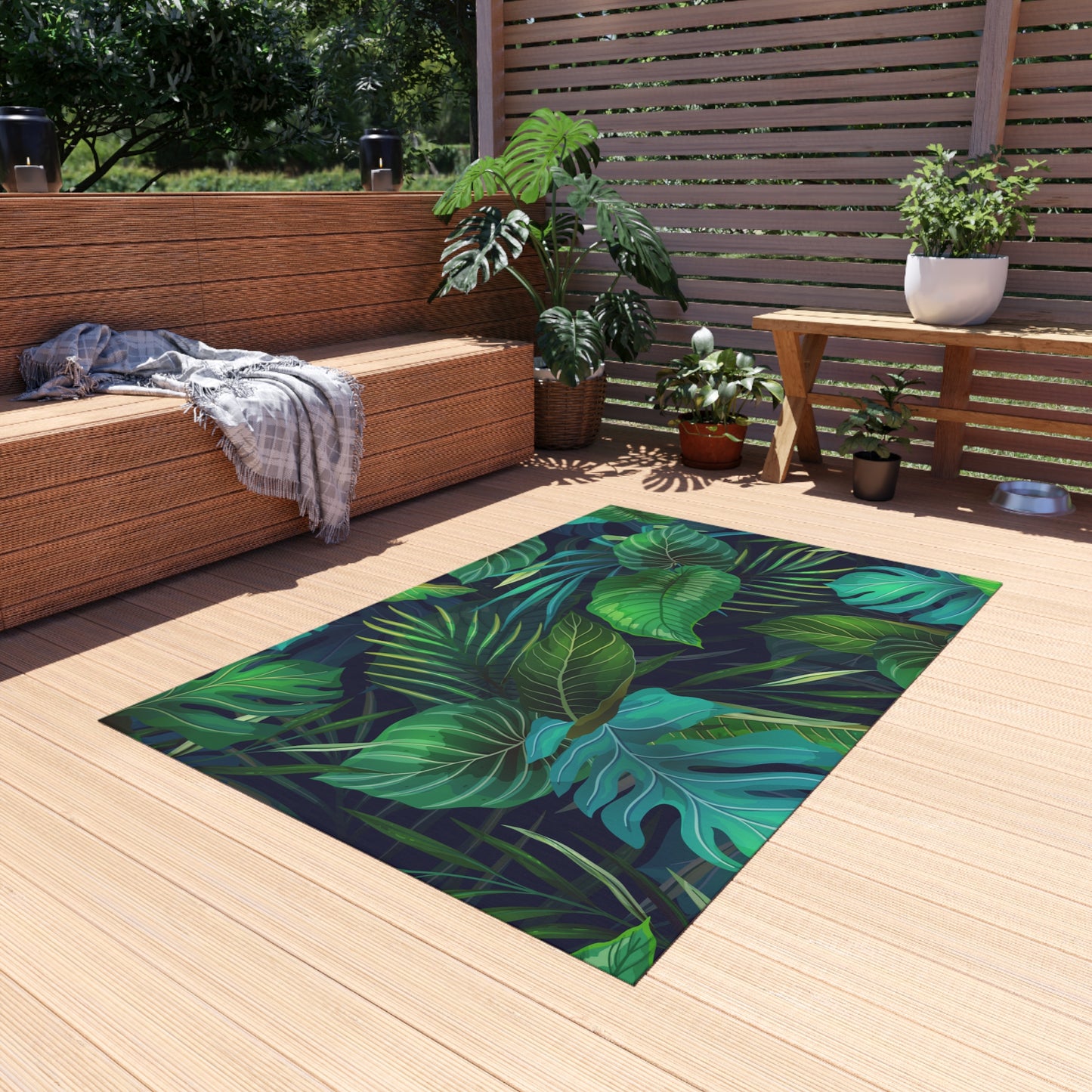Tropical Chenille Outdoor Rug with No-Skid Backing Cozy Outdoor Carpet Patio Decor Hawaiian Floral Beachy Gazebo Rug Pool Area Decor