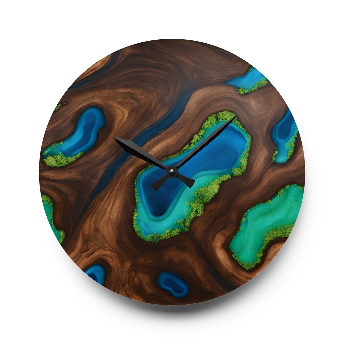 Rustic Wood-look Geode-inspired Mossy Design Acrylic Clock Unique Colorful Wall Clock for Kitchen or Living Room Nature Lover Gift