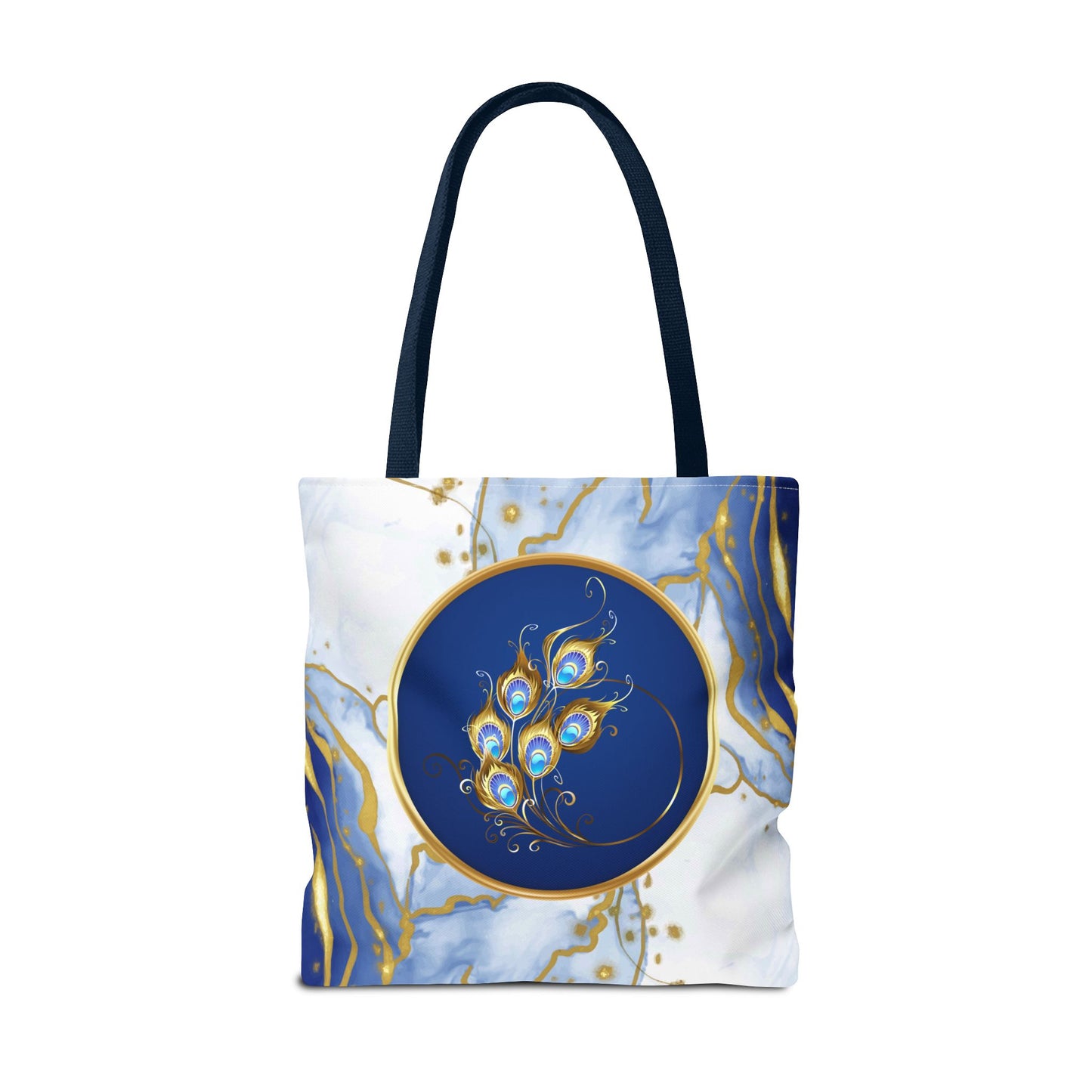 Abstract Peacock Feather Tote Bag | Carryall | Modern Art | Blue and Gold Marble | Art Lover Gift |