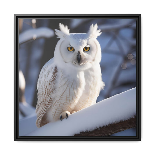 Snowy White Owl in the Forest Unique Framed Canvas Wall Art Winter Scene Nature Lover Gift Mountain Landscape Decor Gift 3 frame colors