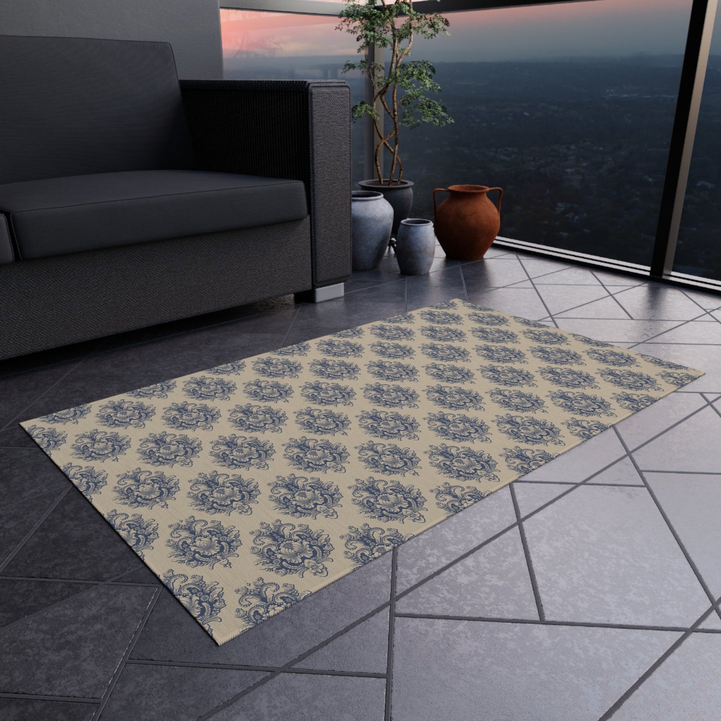Chenille Print Pattern Outdoor Rug with No-Skid Backing Cozy Outdoor Carpet Patio Decor Gazebo Rug Pool Area Decor Outdoor Kitchen Carpet