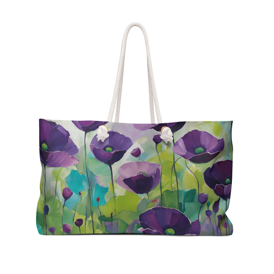 Purple Poppies Floral Design Field of Flowers Weekender Tote Floral Grocery Wildflower Shopping Bag Cottage Core Gift Bag Boho Bag Mom Gift