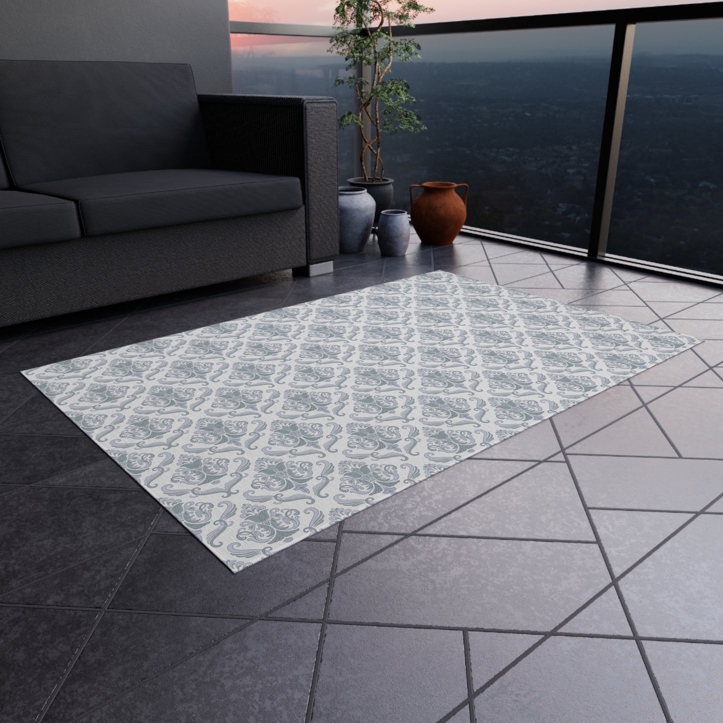 Chenille Print Pattern Outdoor Rug with No-Skid Backing Cozy Outdoor Carpet Patio Decor Gazebo Rug Pool Area Decor Outdoor Kitchen Carpet
