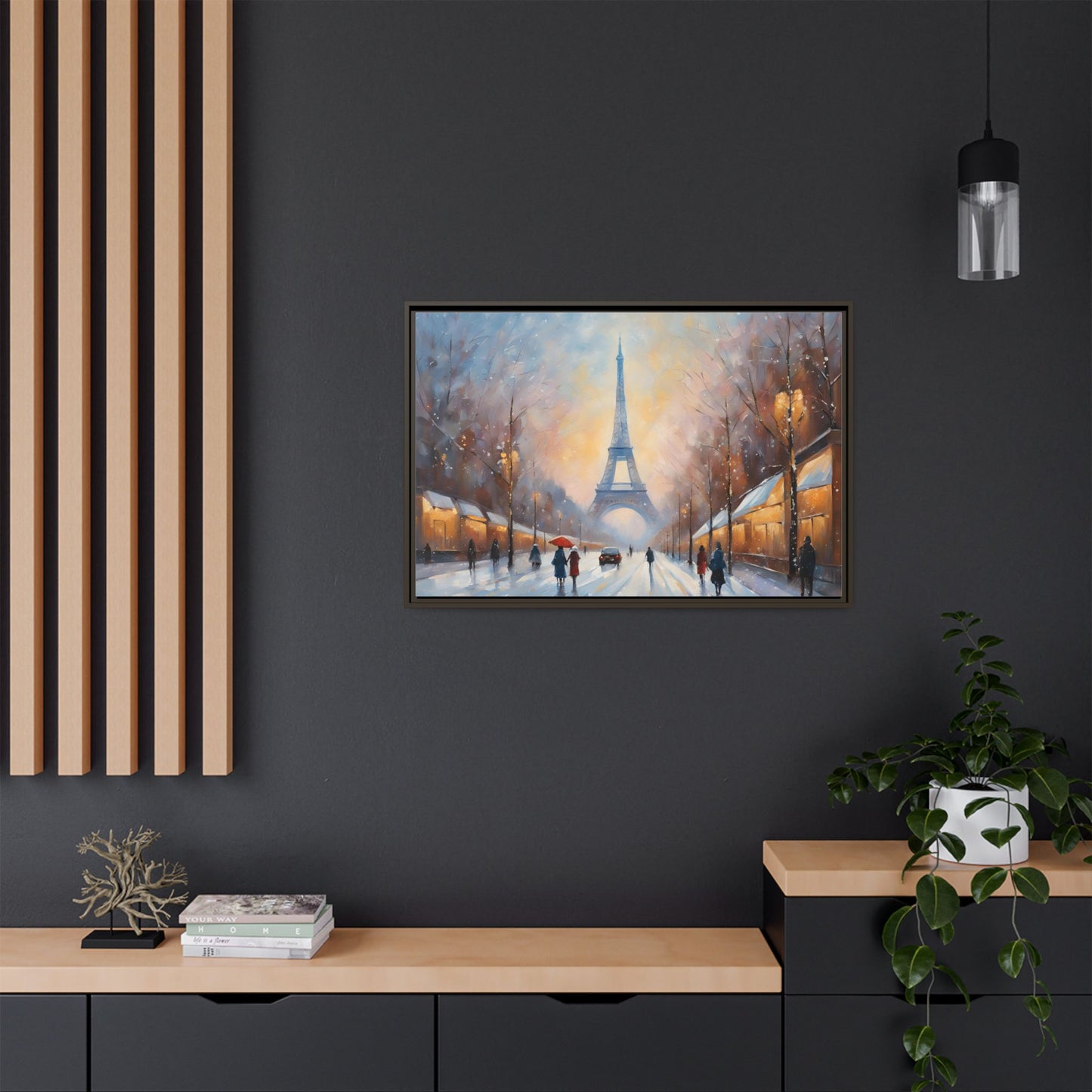 Eiffel Tower in Winter Print Wall Art Matte Stretched Canvas Paris Lover Gift Winter in France, 3 frame colors to choose from