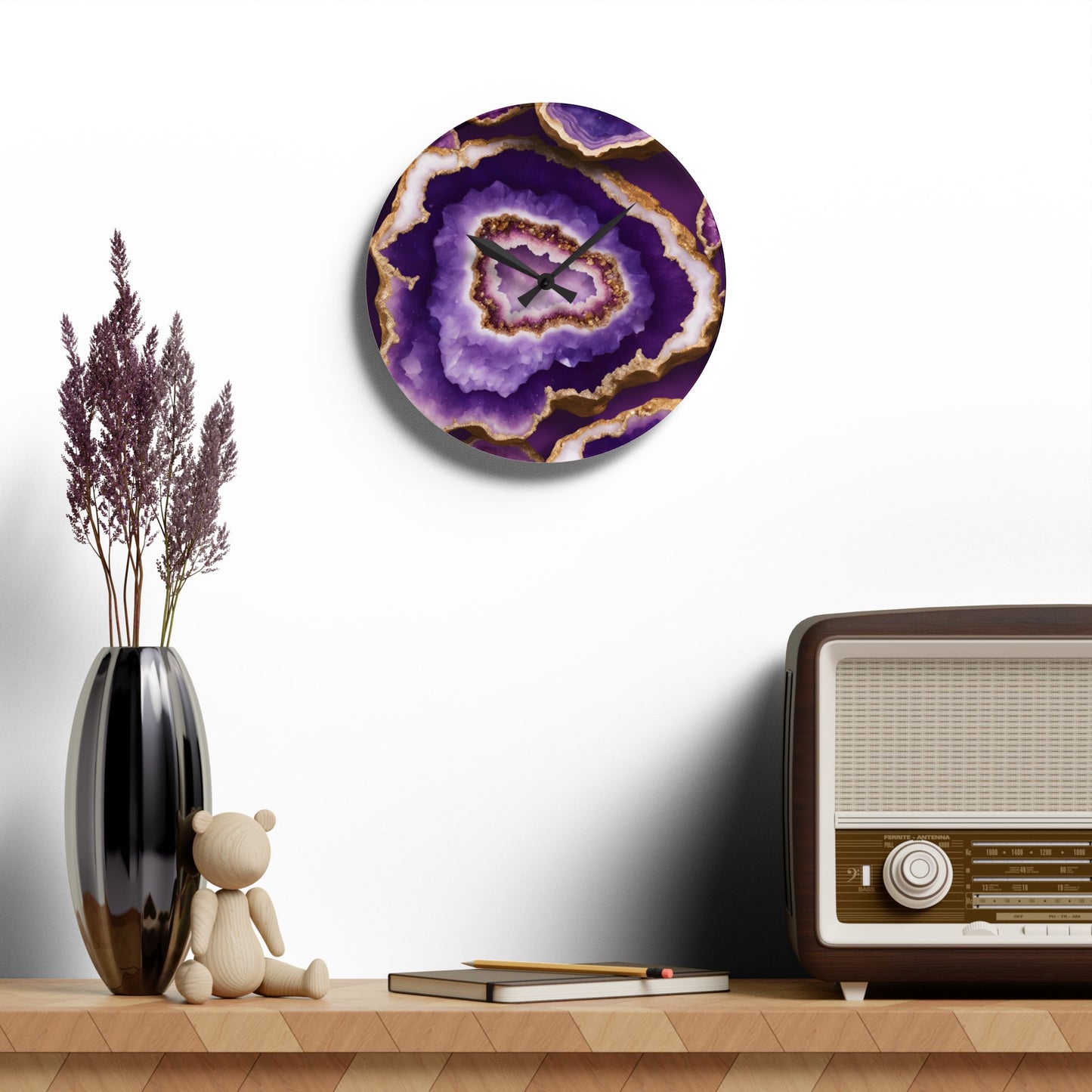 Purple Amethyst Agate Crystal Geode Unique Design Acrylic Wall Clock Crystal Lover Gemologist Gift Nature Lover Rock Gift