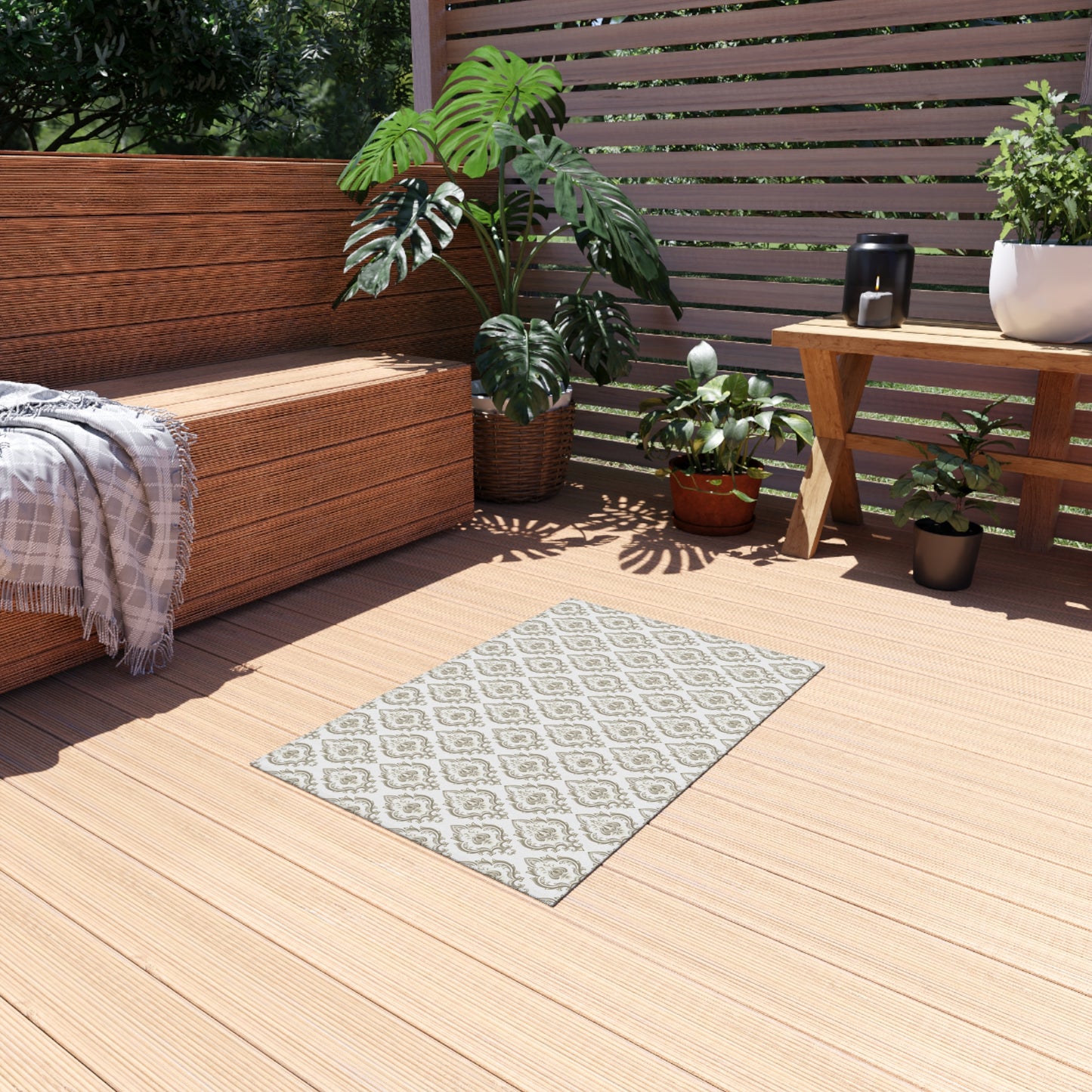 Chenille Print Pattern Outdoor Rug with No-Skid Backing Cozy Outdoor Carpet Patio Decor Gazebo Rug Pool Area Decor Outdoor Kitchen Carpet