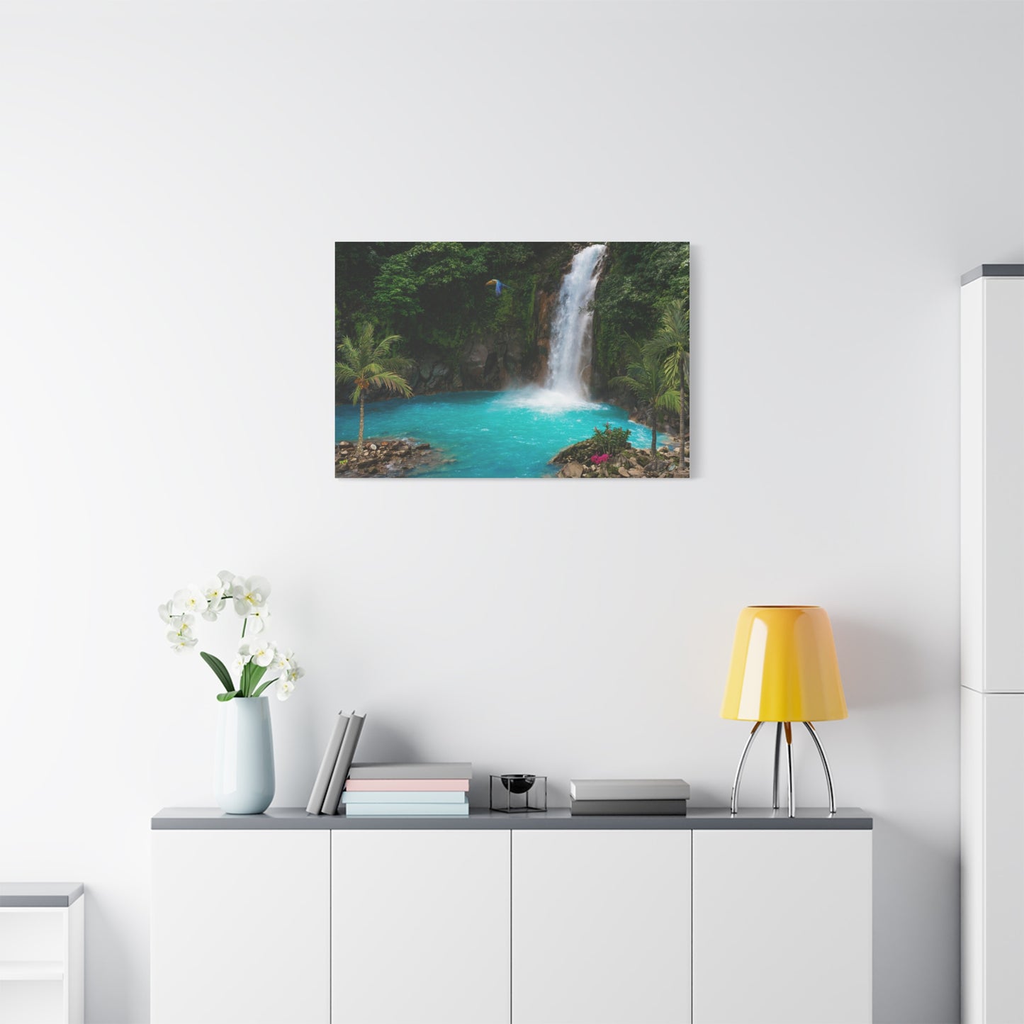 Tranquill Waterfall Print Wall Art | Matte Canvas, Stretched, 1.25" | Oceanic | Painting | Nature | Tropical | Rainforest |