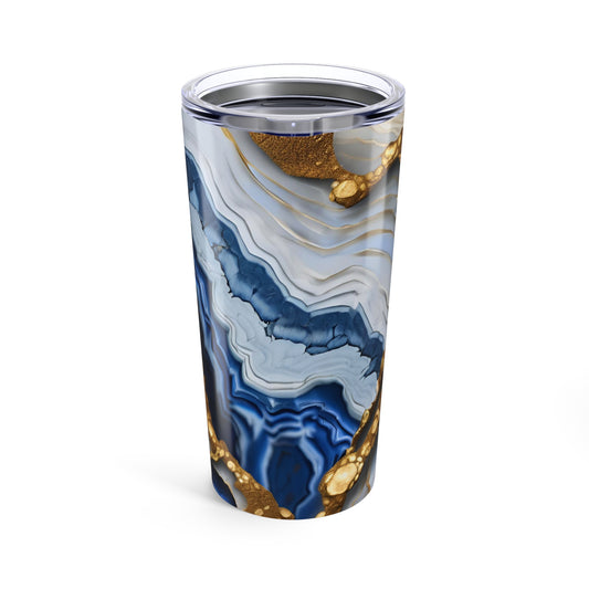Blue, White and Gold Geode Design 20 oz Tumbler Nature Lover Gift Geology Rock Lover Insulated Stainless Hot or Cold Marble Design Tumbler