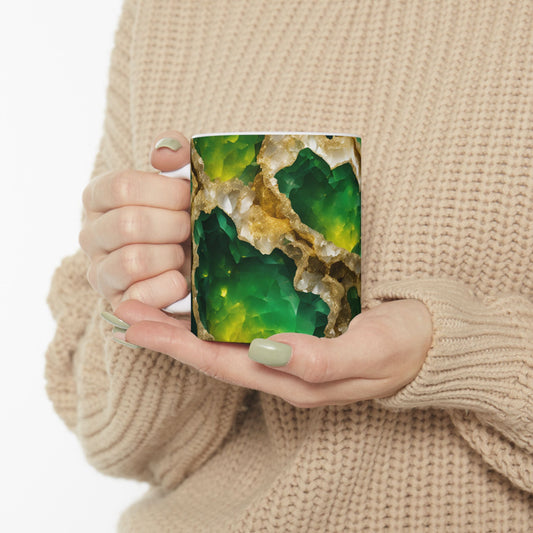 Green Amethyst Crystal Design Coffee Tea Hot Chocolate Mug Cottage Core Boho Gift for Her Nature Lover Gift Geology Rock Lover Gift