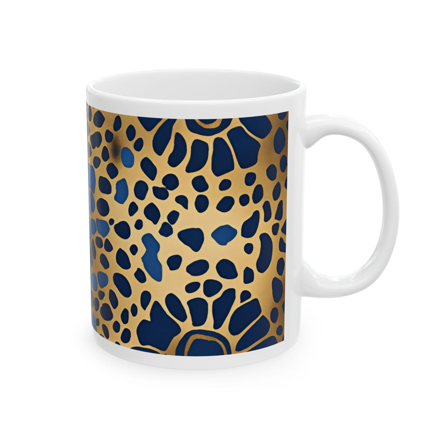 Cute Dog or Cat Paw Print Blue and Gold Ceramic Coffee Tea or Hot Chocolate Mug