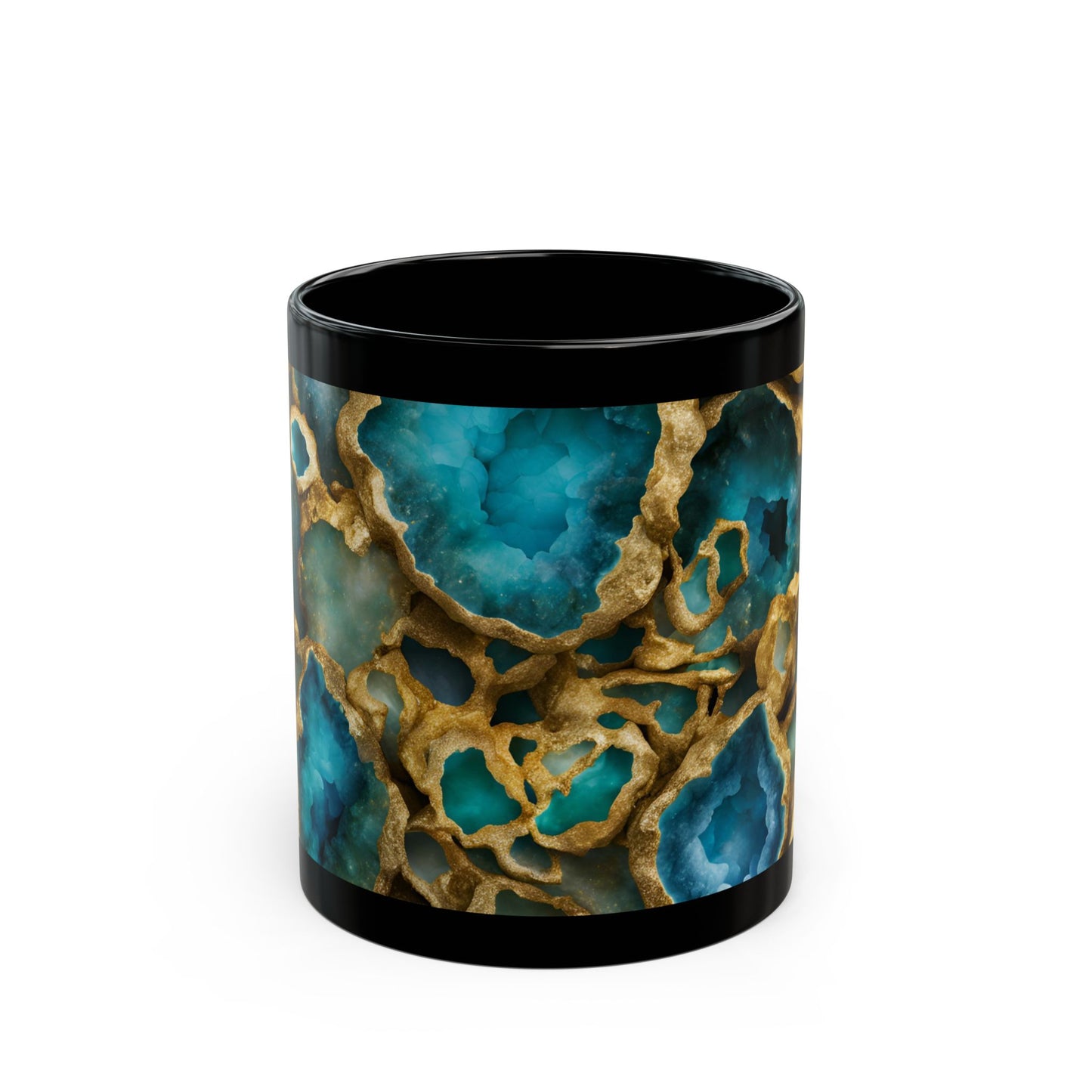 Blue, Green and Gold Amethyst Crystal Geode Design Coffee Tea Hot Chocolate Mug Boho Gift for Her Nature Lover Gift Geology Rock Lover Gift