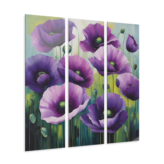 Modern Art Style Poppy Design Triptych Acrylic Print Floral Wall Art Unique Cottage Core Flower Theme 3-Panel Fairycore Decor