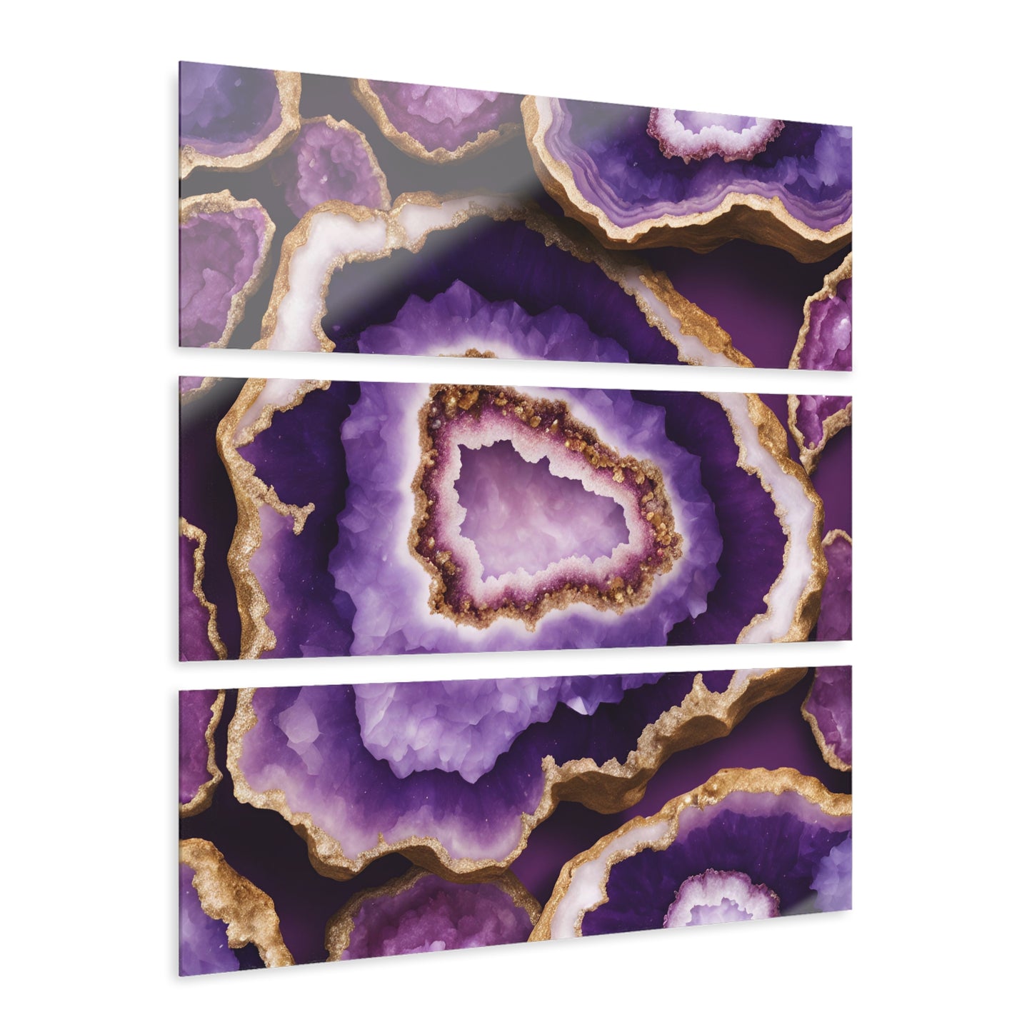 Geode Inspired Design Triptych 3-Panel Acrylic Print Wall Art Nature Lover Gift Geology Purple Amethyst-Look Rock Lover Acrylic Artwork