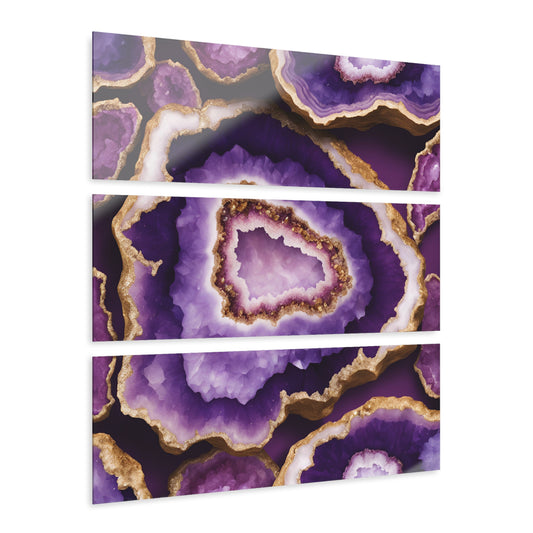 Geode Inspired Design Triptych 3-Panel Acrylic Print Wall Art Nature Lover Gift Geology Purple Amethyst-Look Rock Lover Acrylic Artwork