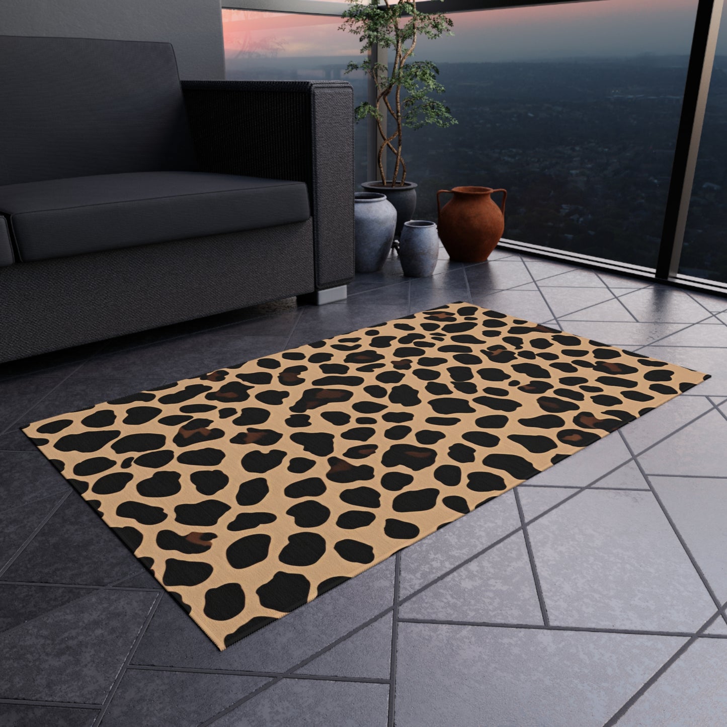Modern Animal Print Chenille Outdoor Rug No-Skid Backing Cozy Outdoor Carpet Patio Decor Gazebo Rug Pool Area Decor Outdoor Kitchen Carpet