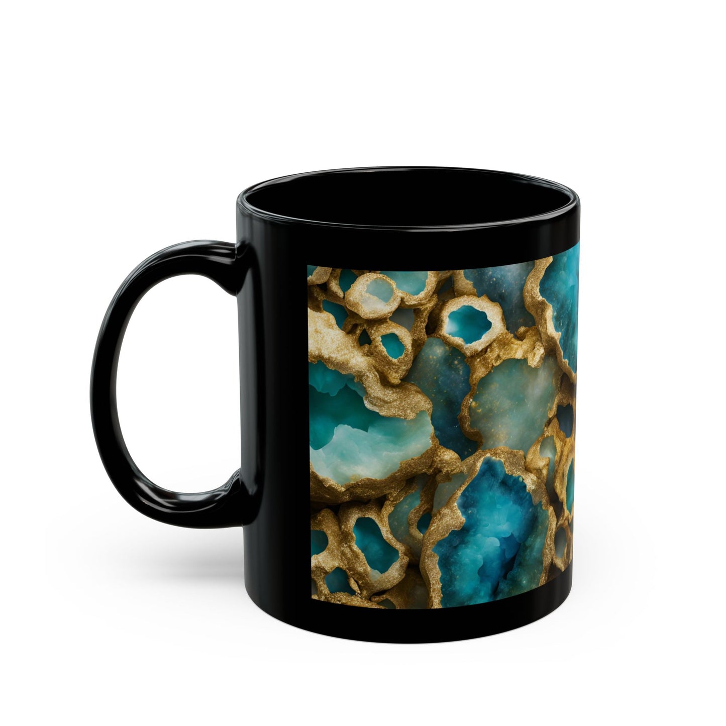 Blue, Green and Gold Amethyst Crystal Geode Design Coffee Tea Hot Chocolate Mug Boho Gift for Her Nature Lover Gift Geology Rock Lover Gift