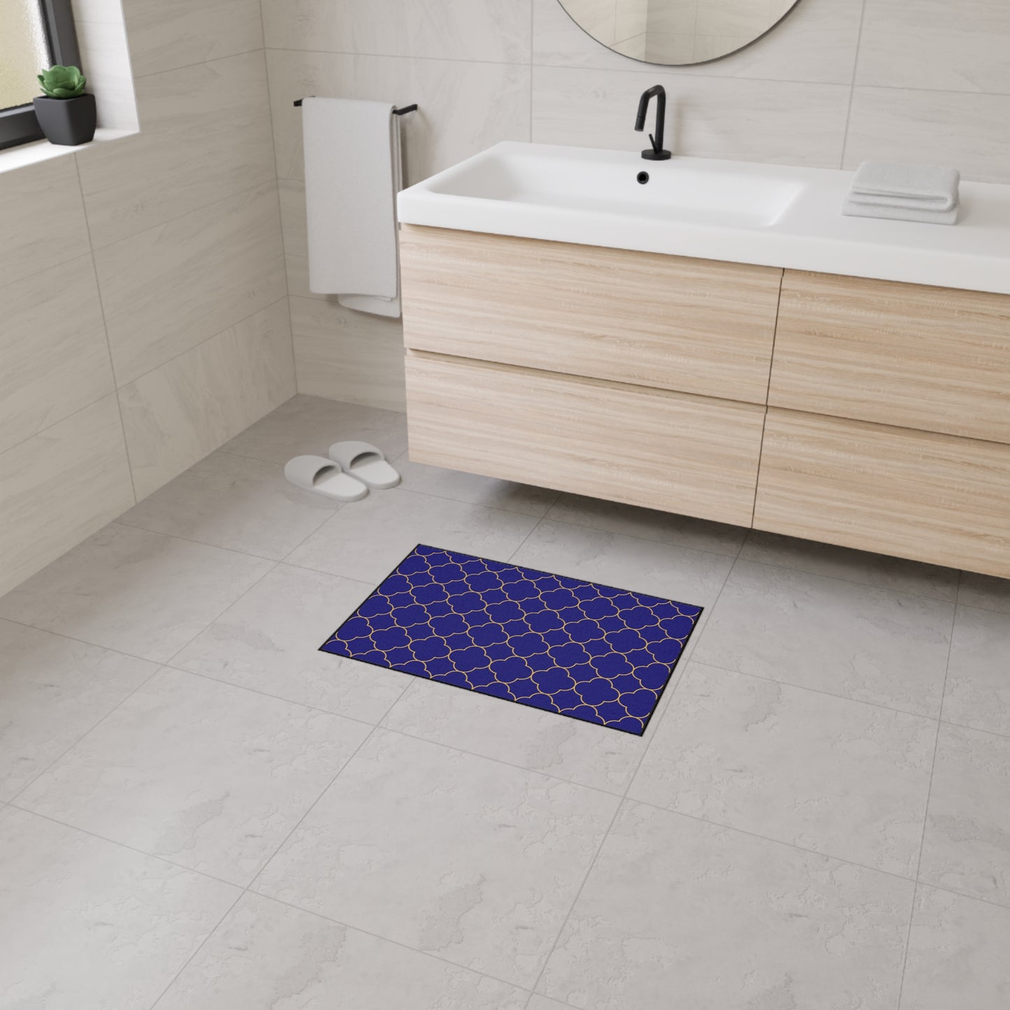 Decorative Heavy Duty Non-Slip Floor Mat Stylish Design Perfect for Entryway Kitchen Décor Blue Geometric Design Blue Rug Bathroom Mat