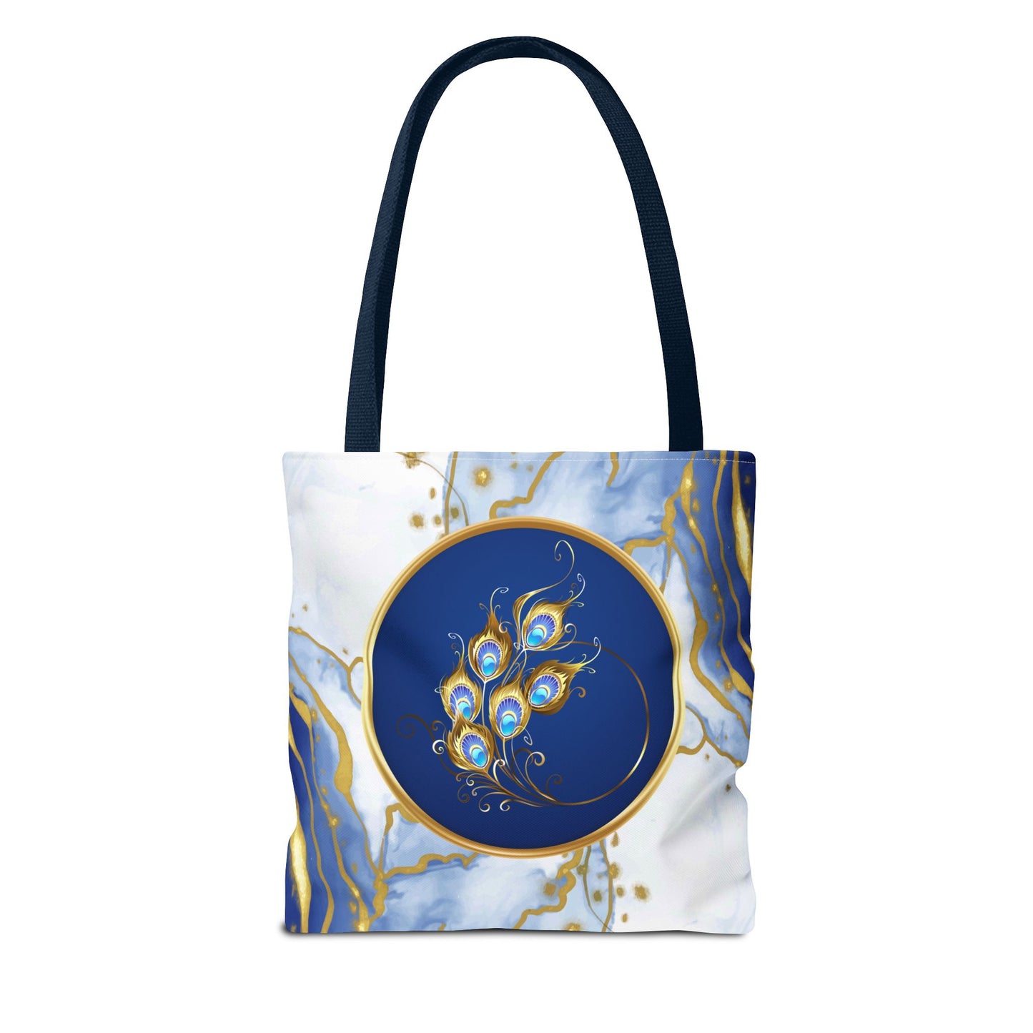 Abstract Peacock Feather Tote Bag | Carryall | Modern Art | Blue and Gold Marble | Art Lover Gift |