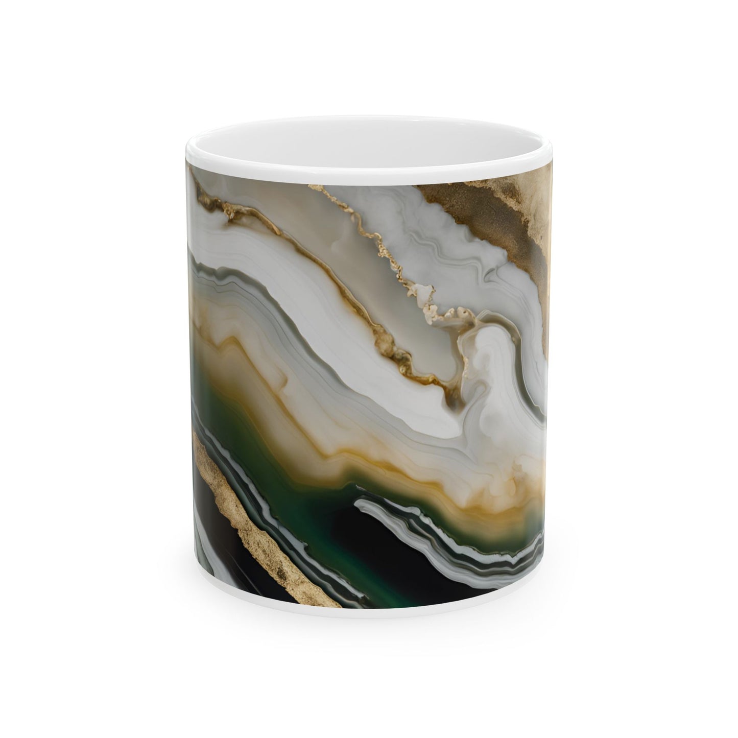 Black, White, Emerald Green and Gold Crystal Marble Design Coffee Tea Mug Boho Gemologist Gift Nature Lover Marble Rock Agate Geology Gift