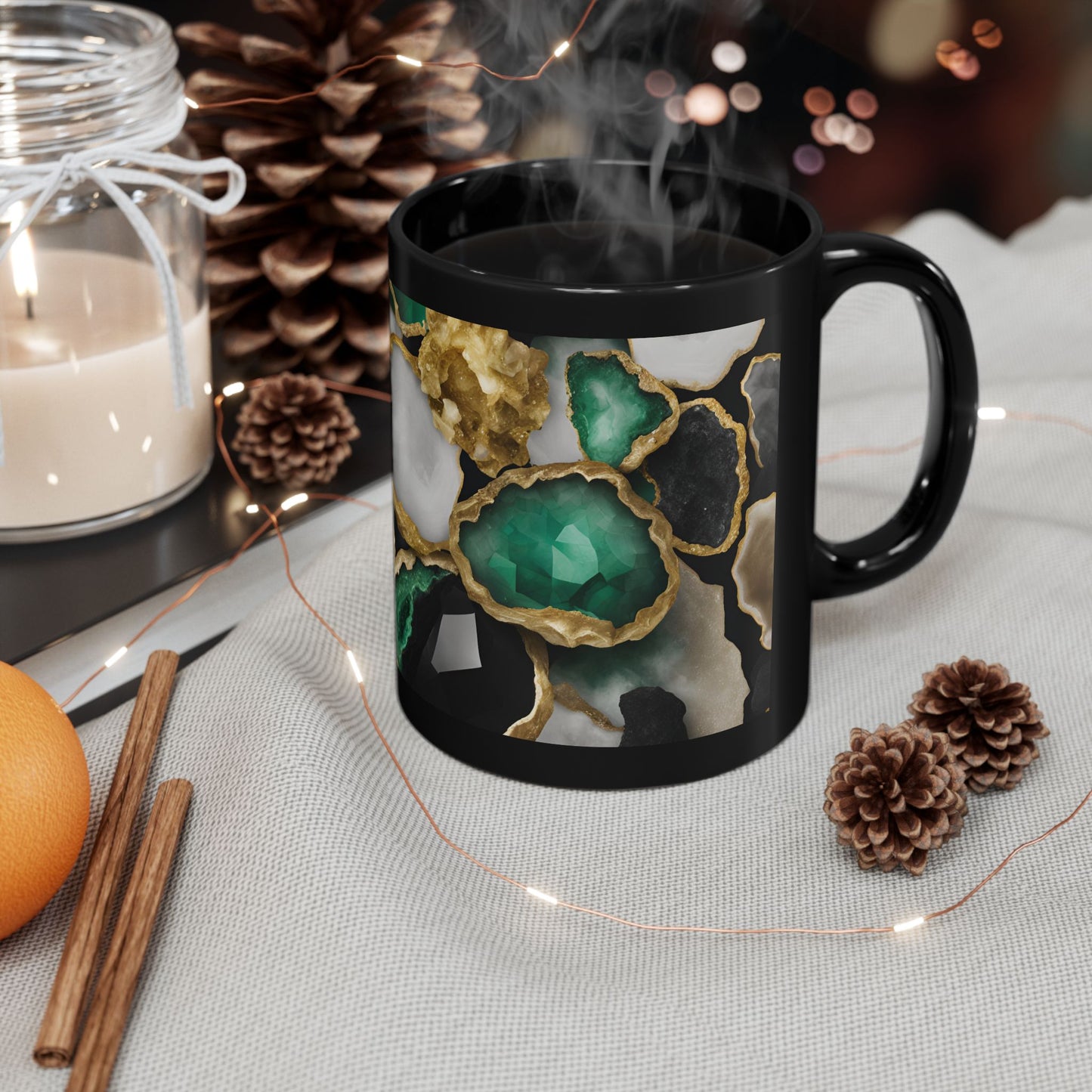 Black, White and Green Amethyst Crystal Geode Design Coffee Tea Hot Chocolate Mug Boho Gift for Nature Lover Gift Geology Rock Lover Gift