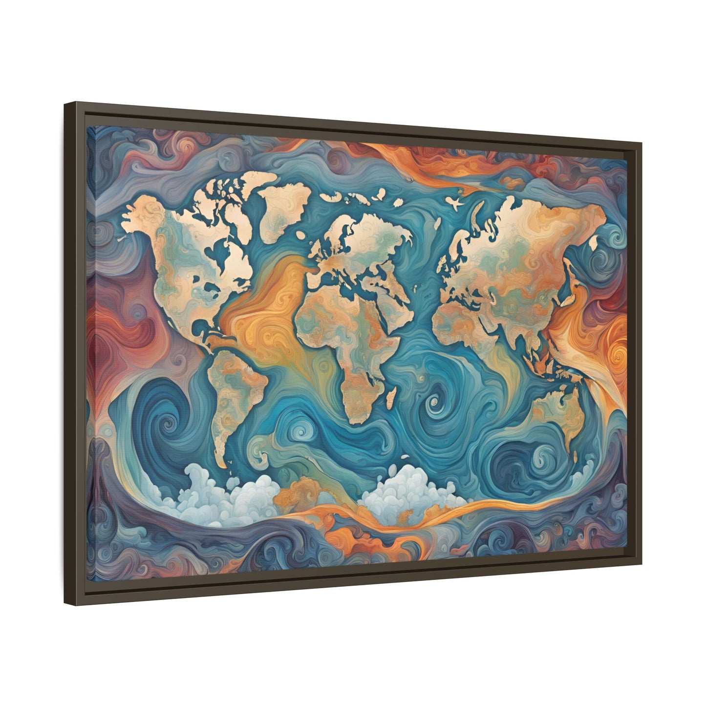 Modern Swirl Art Style Colorful Global World Map Print Matte Canvas Wall Art 3 frame colors to choose from