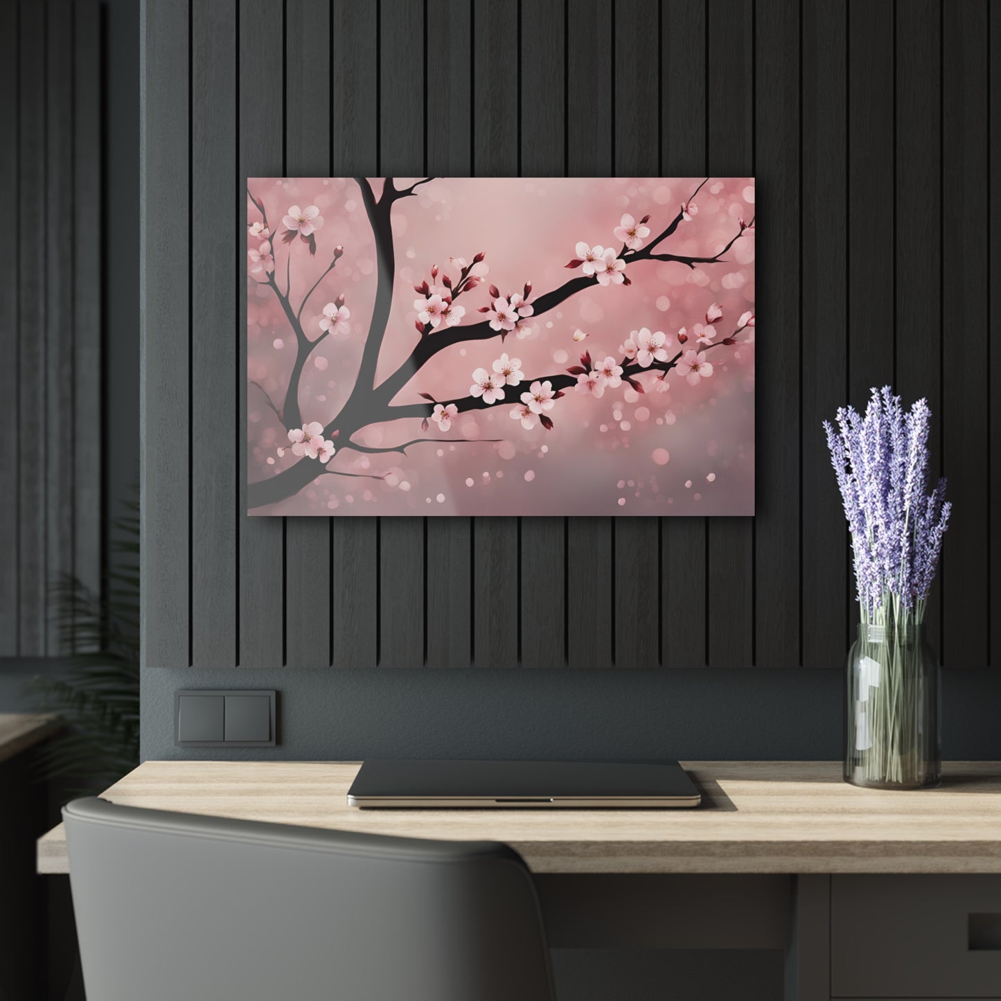 Large Floral Design Acrylic Print with French Cleat Nature Lover Wall Art Flower Lover Gift Artwork Modern Plum Cherry Blossom Home Decor