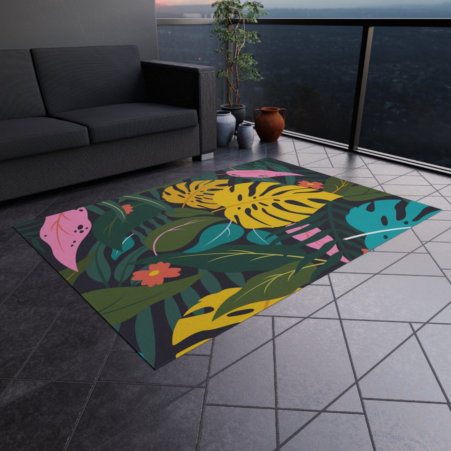 Tropical Chenille Outdoor Rug with No-Skid Backing Cozy Outdoor Carpet Patio Decor Gazebo Rug Pool Area Decor Outdoor Kitchen Carpet