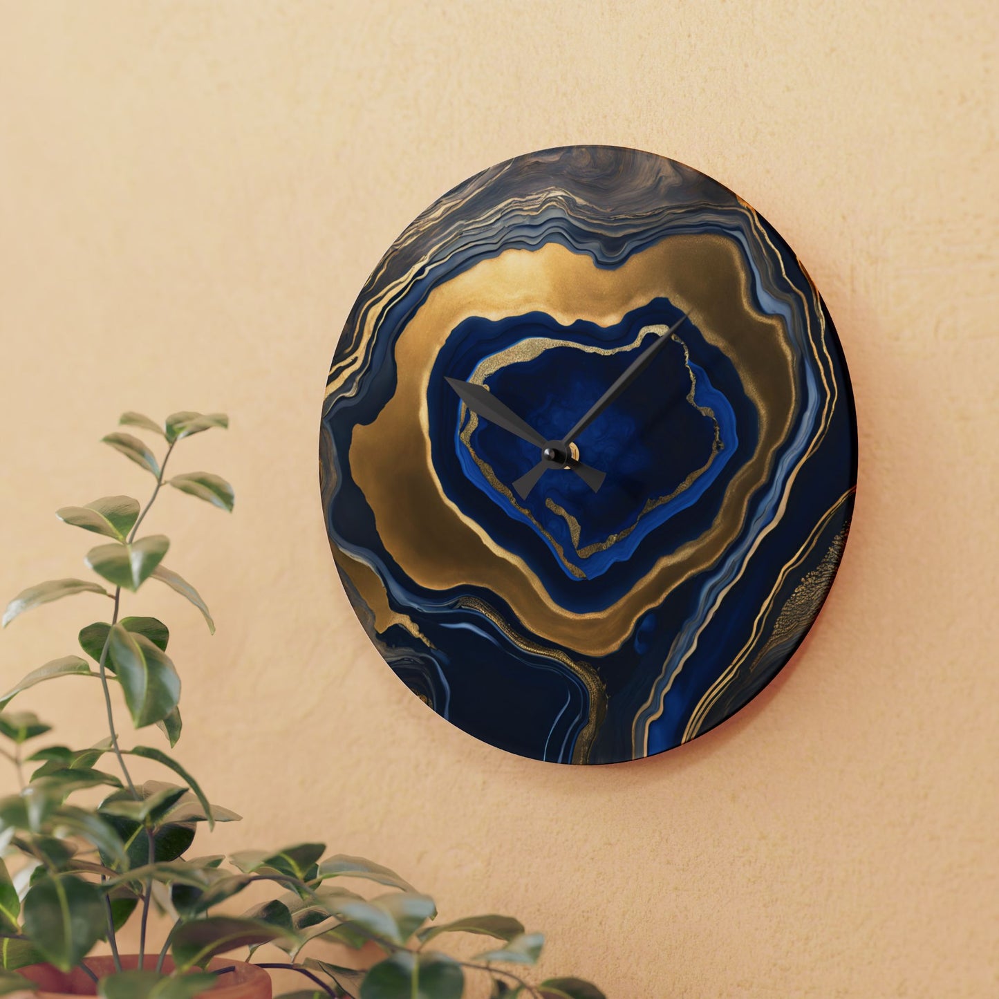 Rustic Wood-look Geode-inspired Design Acrylic Clock Unique Colorful Wall Clock for Kitchen or Living Room Nature Lover Gift