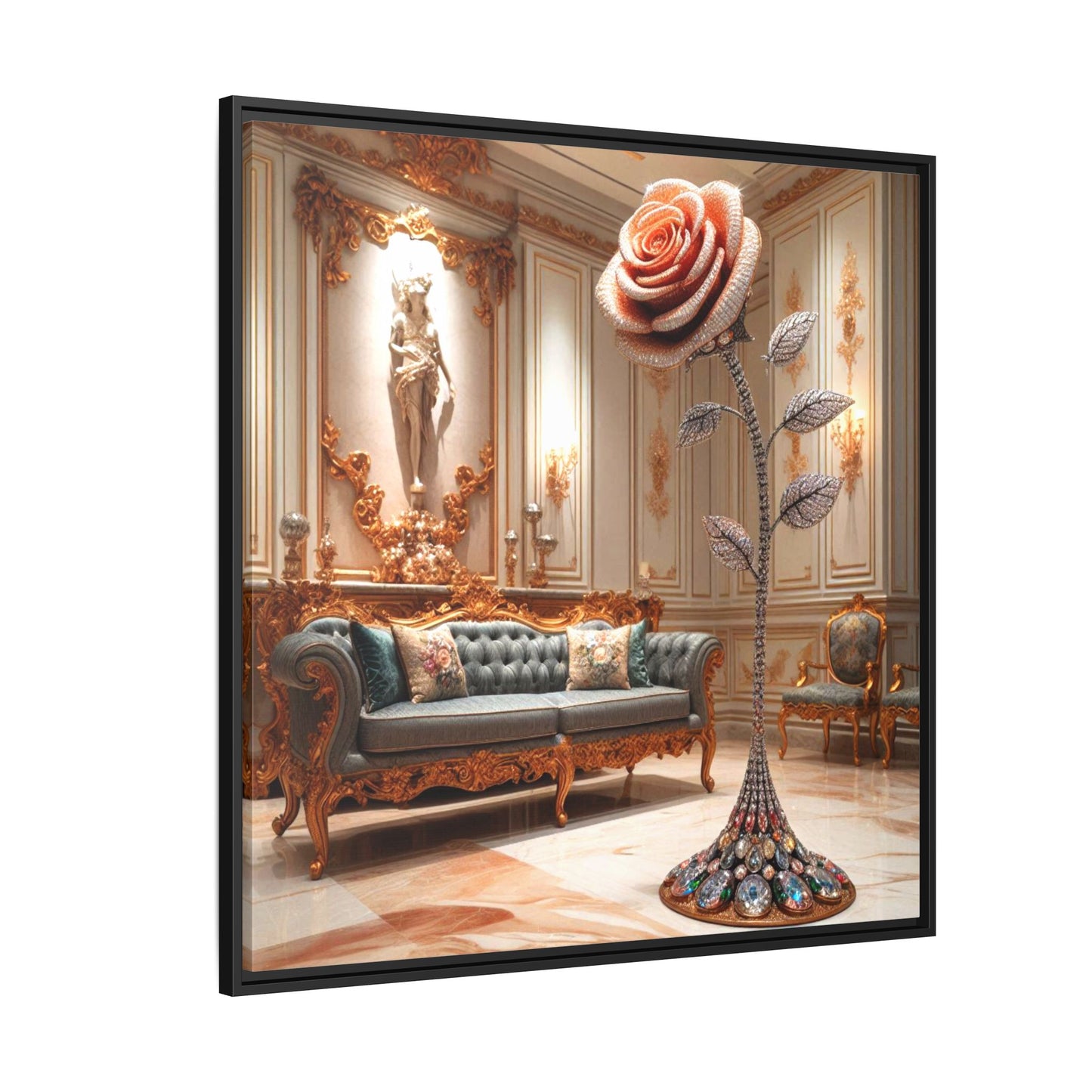 Bejeweled Rose Framed Canvas Print Wall Art Unique Fashion Designer Haute Couture Fashionista Flower Lover Gift Decor 3 Frame Colors