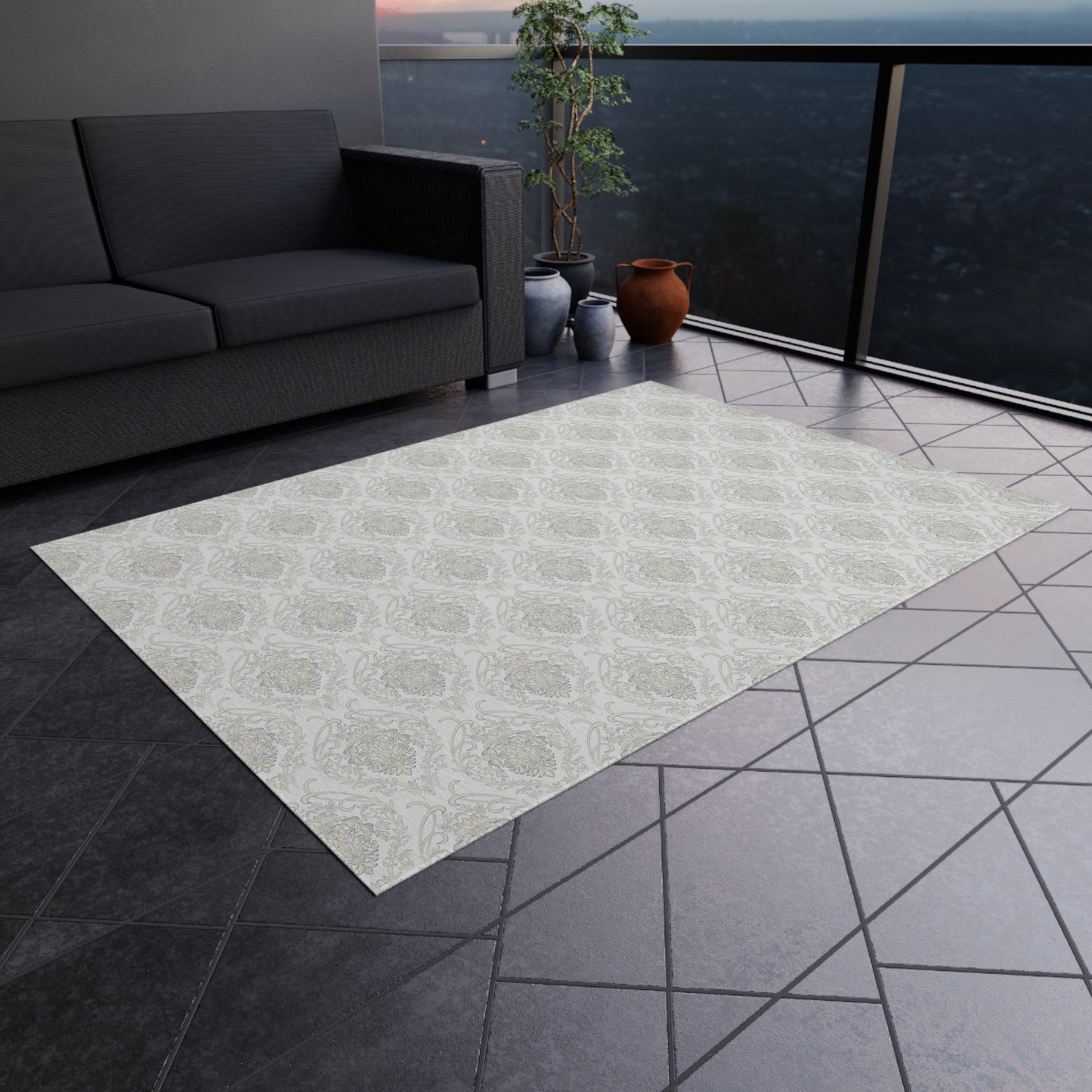 Chenille Print Pattern Outdoor Rug with No-Skid Backing Cozy Outdoor Carpet Patio Decor Gazebo Rug Pool Area Decor Outdoor Kitchen Carpet