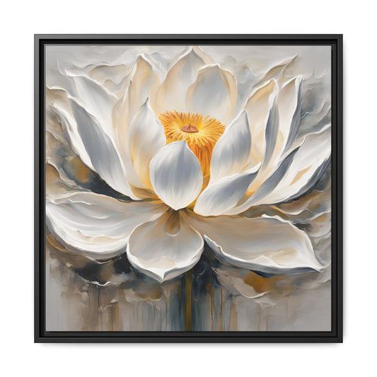 Modern Abstract Floral Design Unique Framed Canvas Wall Art White Lotus Gift Nature Lover Gift Garden Lover Gift 3 frame colors