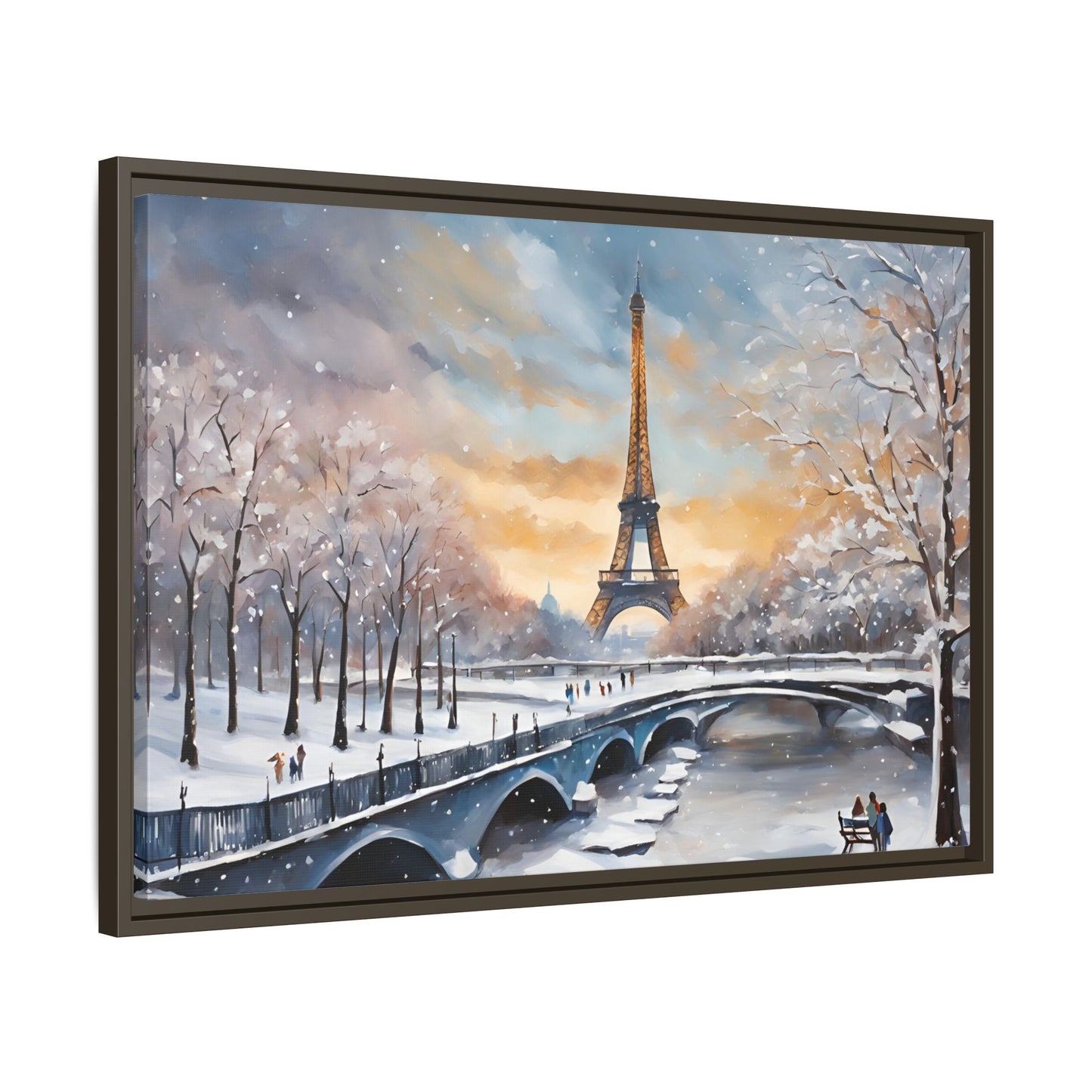 Eiffel Tower in Winter Print Wall Art Matte Stretched Canvas Paris Lover Gift Winter in France, 3 frame colors to choose from