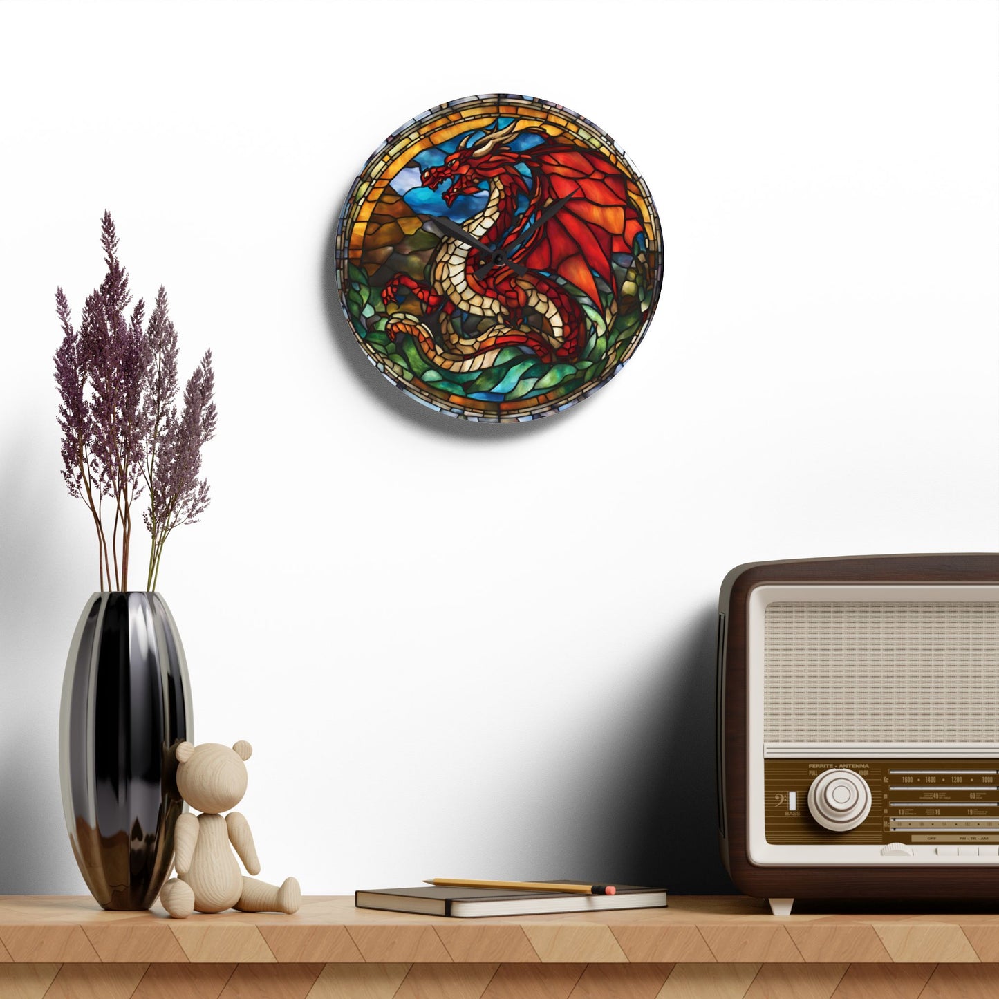 Dragon Design Acrylic Clock Unique Colorful Wall Clock for Kitchen or Living Room Nature Lover Mythical Creature Gift