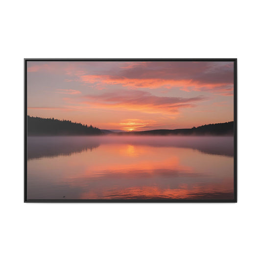 Sunset on the Lake Print Outdoors Design Unique Framed Canvas Print Wall Art Gift Nature Lover Contemporary Decor 3 frame colors