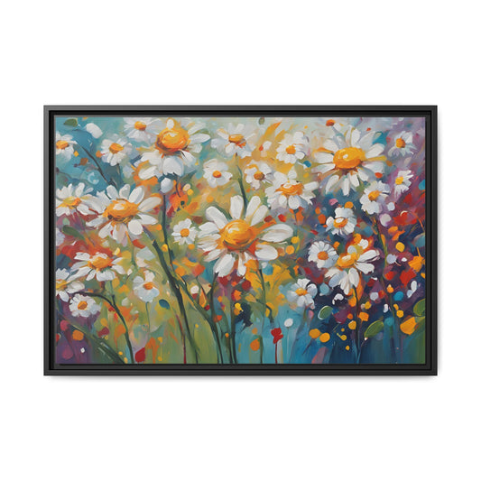 Modern Daisies Print Floral Design Unique Framed Canvas Print Wall Art Flower Lover Gift Nature Gift Wildflower Decor 3 frame colors