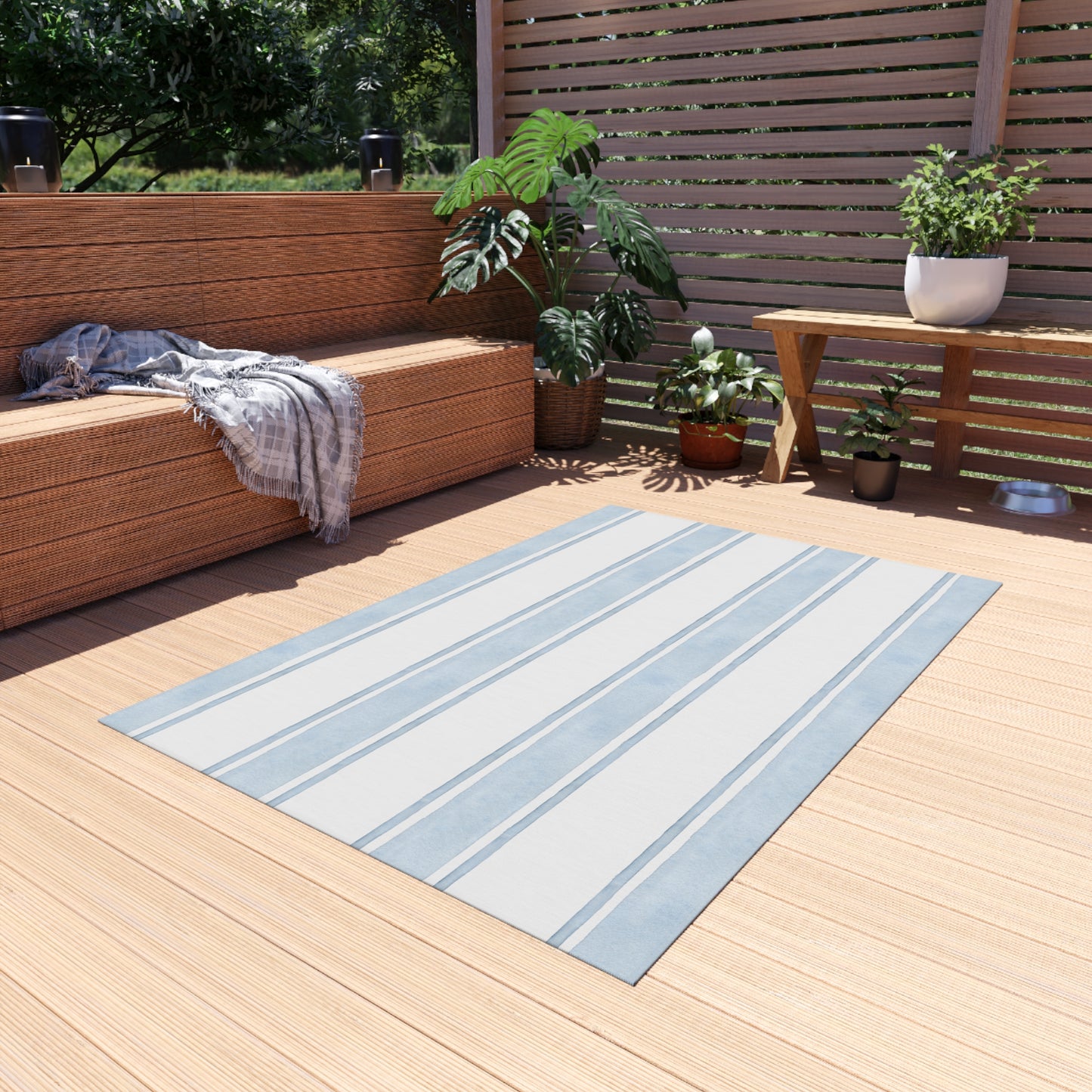 Striped Chenille Outdoor Rug with No-Skid Backing Cozy Outdoor Carpet Patio Decor Gazebo Rug Pool Area Decor Outdoor Kitchen Carpet
