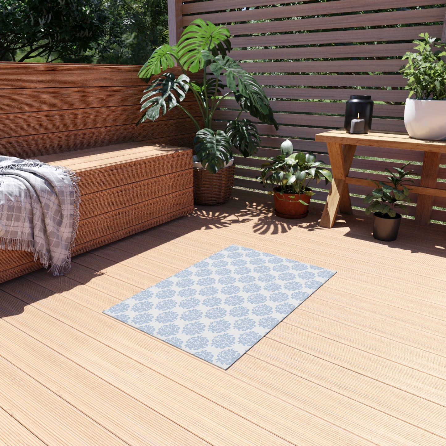 Chenille Print Pattern Outdoor Rug with No-Skid Backing Cozy Outdoor Carpet Patio Decor Gazebo Rug Pool Area Decor Outdoor Kitchen Carpet