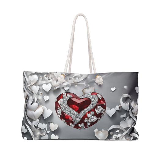 Ruby Red Heart Design Weekender Tote Bag Cottage Core Valentine's Minimalist Wedding Gift Bridal Shower Wedding Gift for Her Romantic Gift