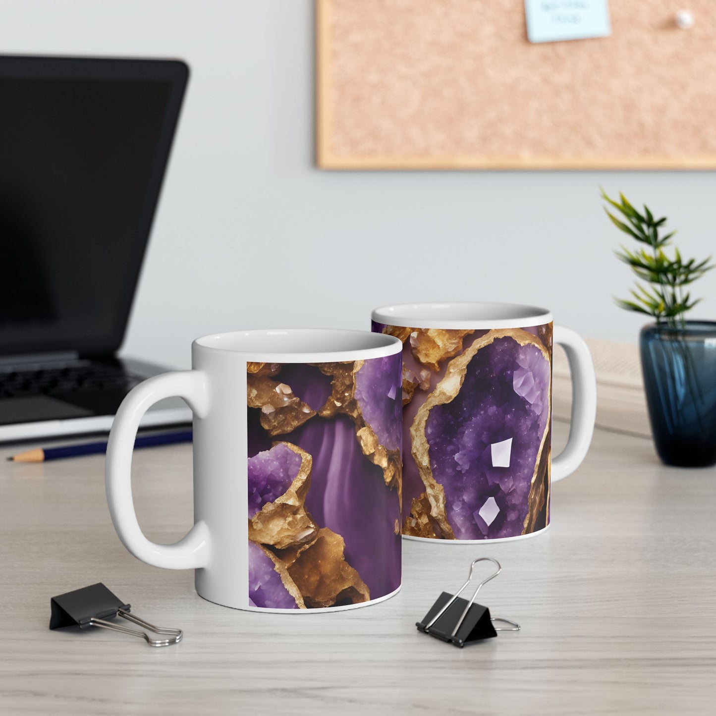 Purple and Gold Amethyst Design Geode Coffee Tea Mug Boho Gemologist Gift for Her Nature Lover Gift Geology Marble Agate Rock Lover Gift