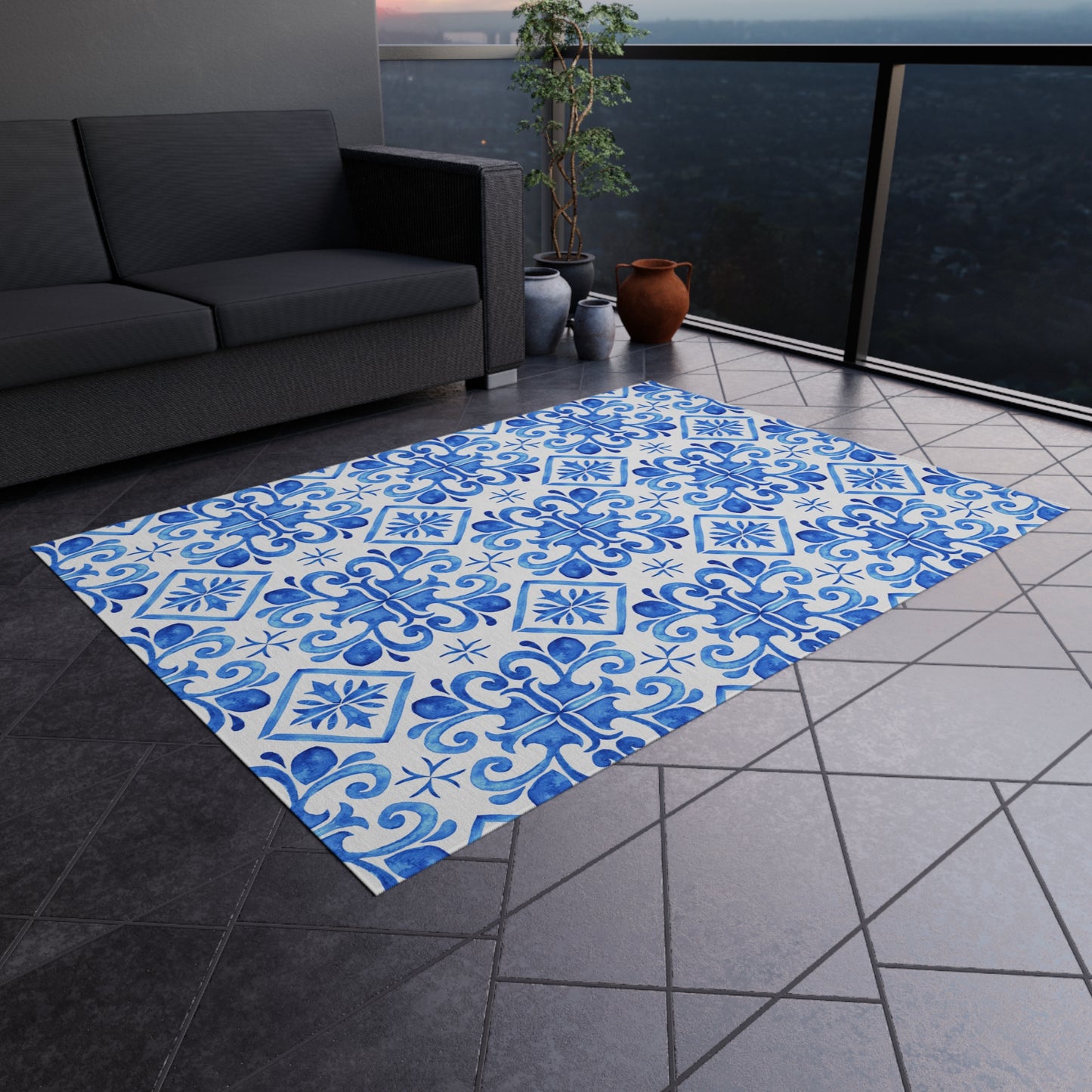 Chenille Print Pattern Outdoor Rug with No-Skid Backing Cozy Outdoor Carpet Patio Decor Gazebo Rug Pool Area Decor Outdoor Kitchen Carpet