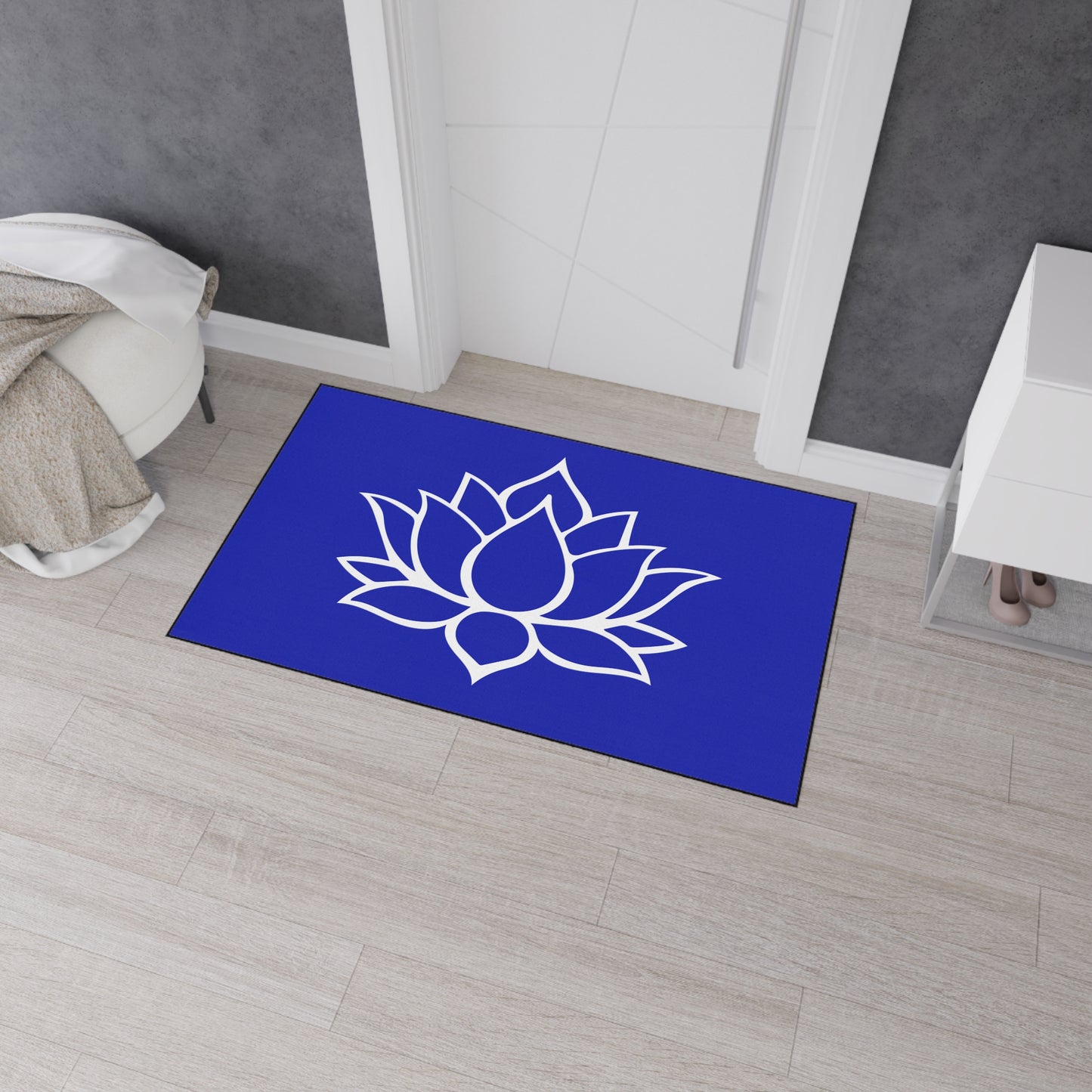 Decorative Heavy Duty Non-Slip Floor Mat Stylish Design Perfect for Entryway Kitchen Décor Blue Lotus Blossom Floral Design Rug Bathroom Mat