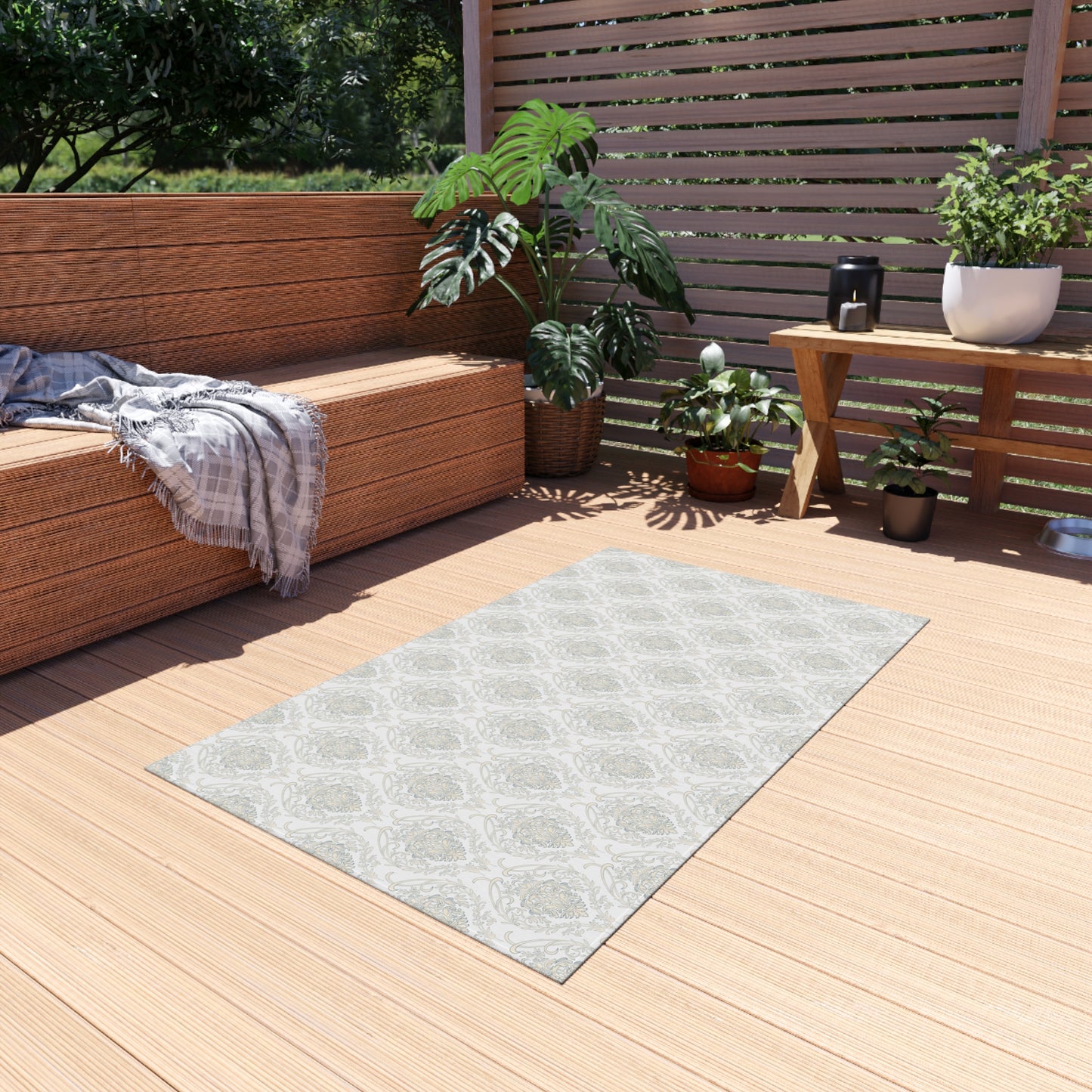 Chenille Print Pattern Outdoor Rug with No-Skid Backing Cozy Outdoor Carpet Patio Decor Gazebo Rug Pool Area Decor Outdoor Kitchen Carpet