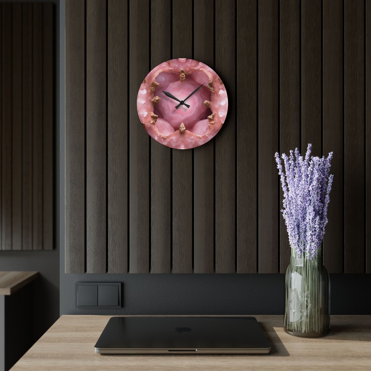 Pink Quartz Crystal Geode Unique Design Acrylic Wall Clock Agate Crystal Lover Gemologist Gift Nature Lover Rock Gift