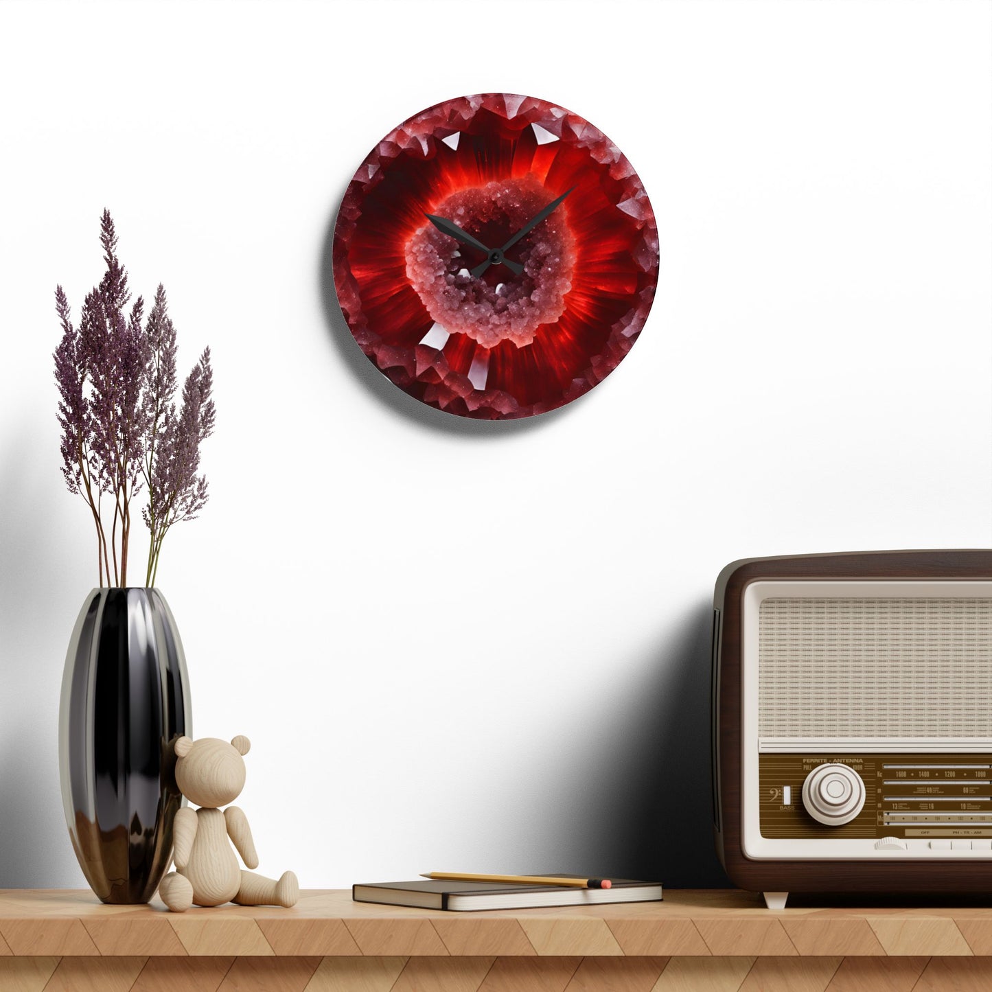 Red Amethyst Quartz Crystal Geode Unique Design Acrylic Wall Clock Agate Crystal Lover Gemologist Gift Nature Lover Rock Gift