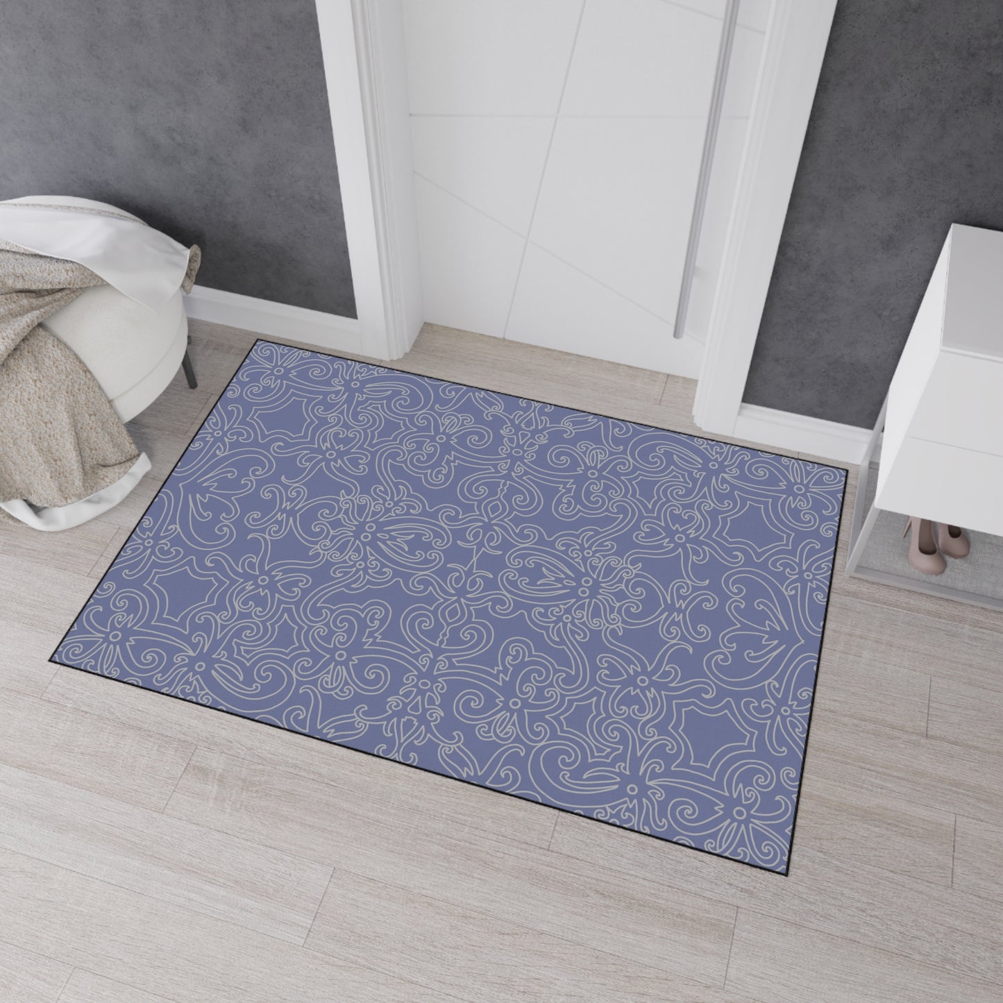 Decorative Heavy Duty Non-Slip Floor Mat Stylish Design Perfect for Entryway Kitchen Décor Grey Floral Design Rug Bathroom Mat