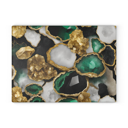 Kitchen Decor Glass Geode-Themed Image Unique Rock Lover Cutting Board Serving Tray Home Cook Gift Colorful Glass Charcuterie Board